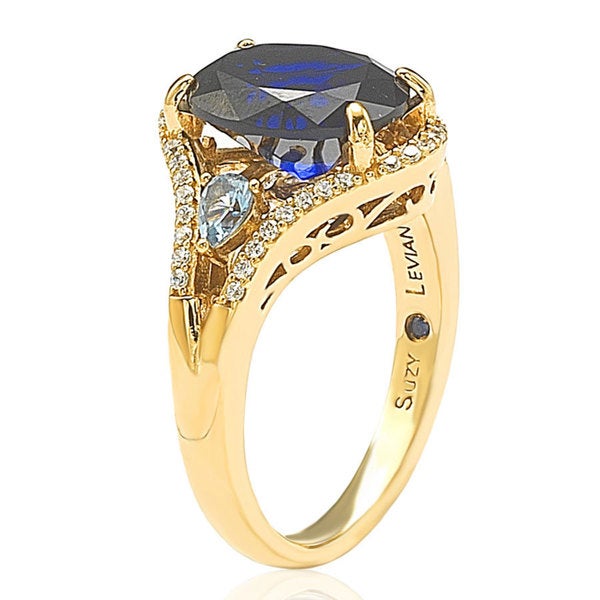 Suzy Levian Gold plated Sterling Silver Created Sapphire Ring