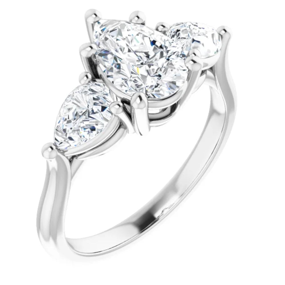 2 ct TW Pear Shape Three Stone Diamond Engagement Ring in 14k Gold Lab Grown