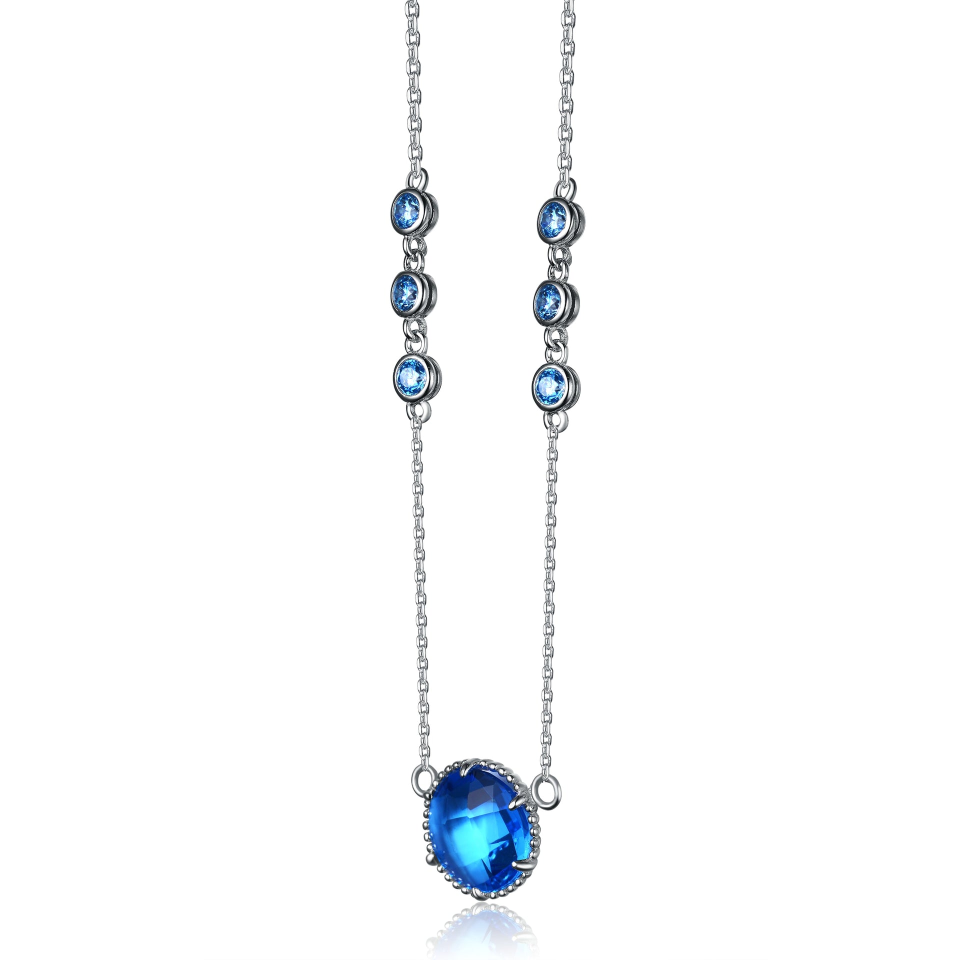 Sterling Silver Blue Topaz Cubic Zirconia Charm Necklace