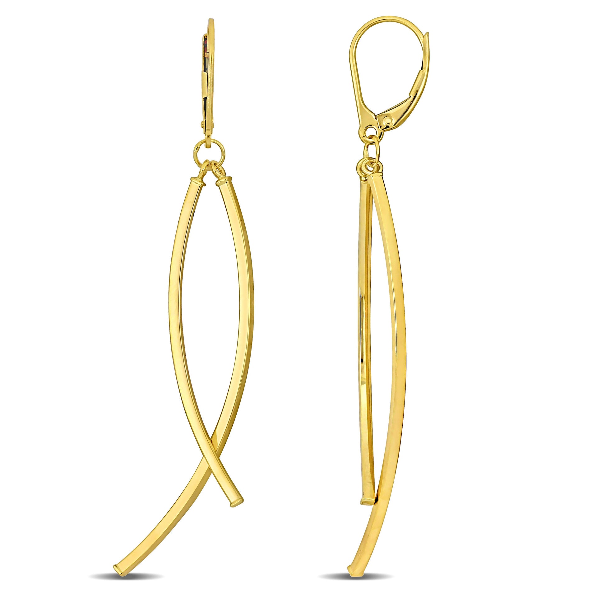 Open Crossover Design Hanging Earrings on Leverback in 10K Yellow Gold
