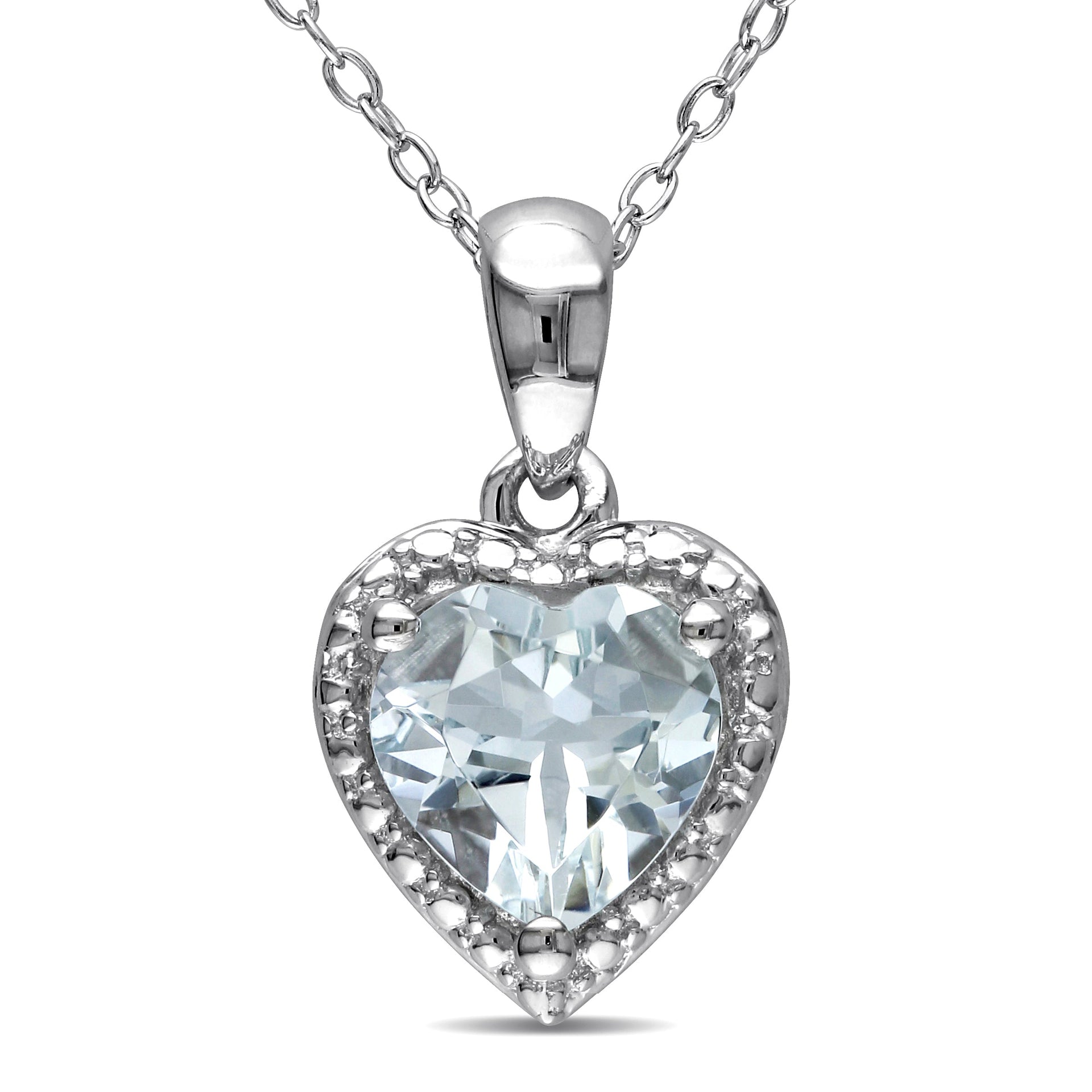 Mimi & Max 1 1/2ct TGW Aquamarine Heart Halo Pendant with Chain in Sterling Silver