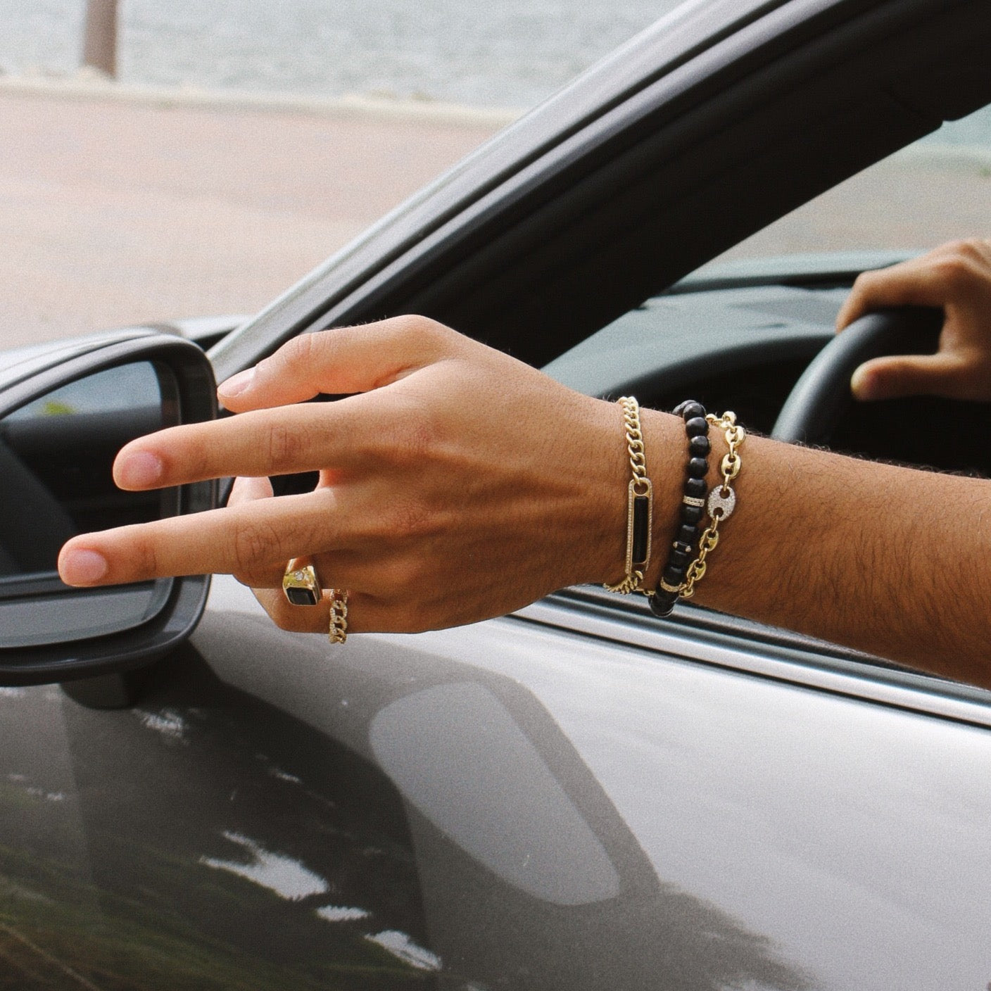 Gold Diamond Black Onyx Bar Cuban Link Bracelet