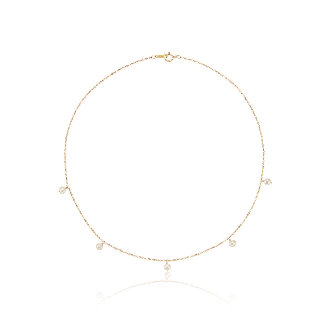 Gold Five Pearl Drop Choker