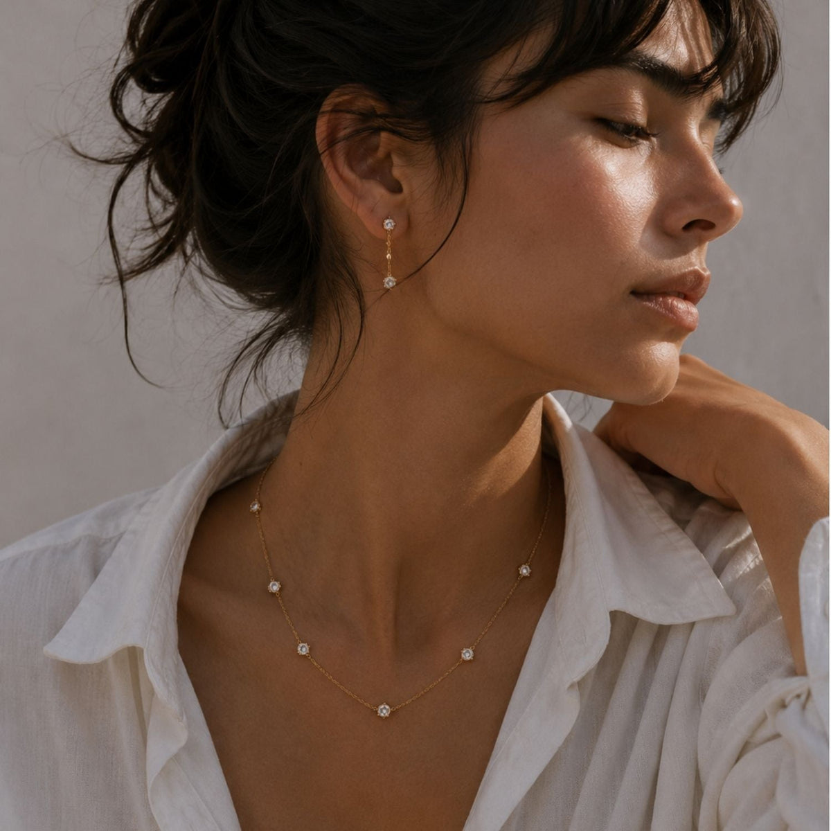 Aurora Double Diamond & Pearl Hoops