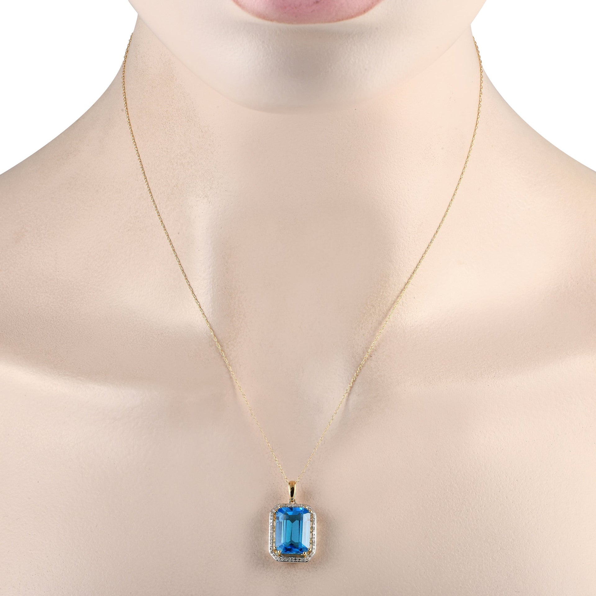 LB Exclusive 14K Yellow Gold 0.20ct Diamond and Blue Topaz Necklace PD4-15513WBT