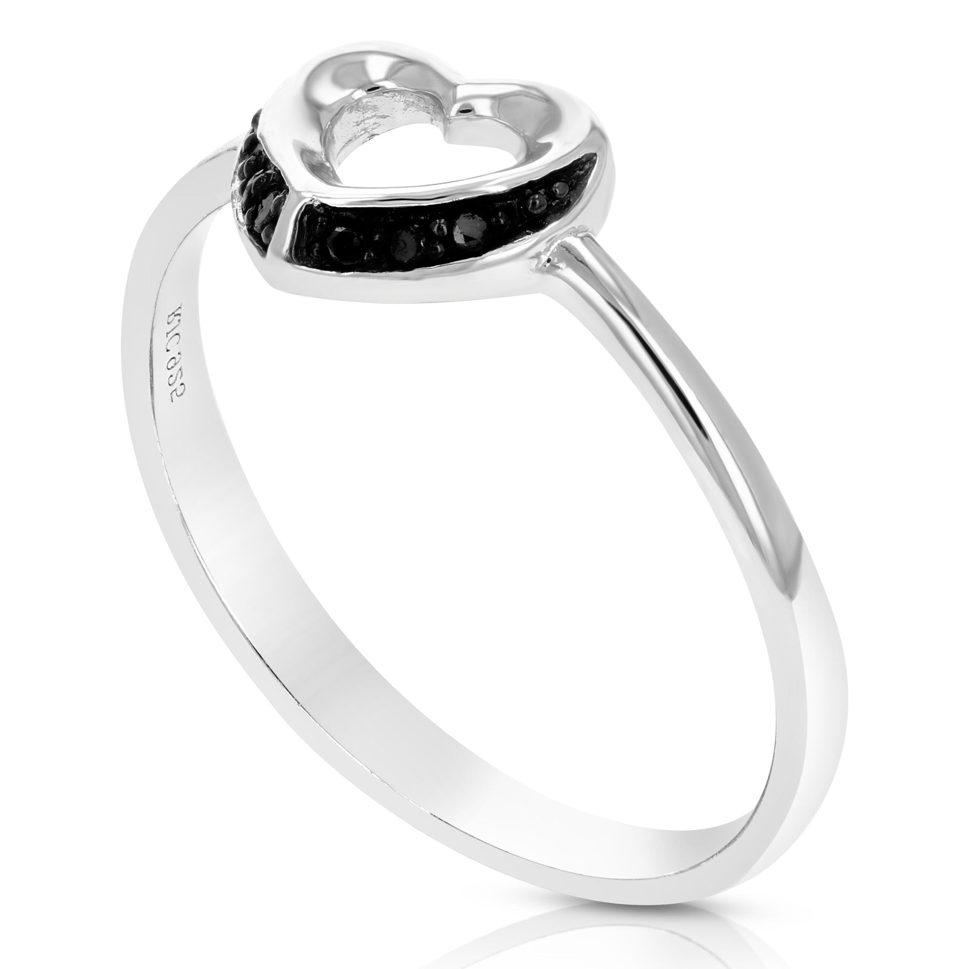 1/20 cttw Black Diamond Heart Ring .925 Sterling Silver with Rhodium