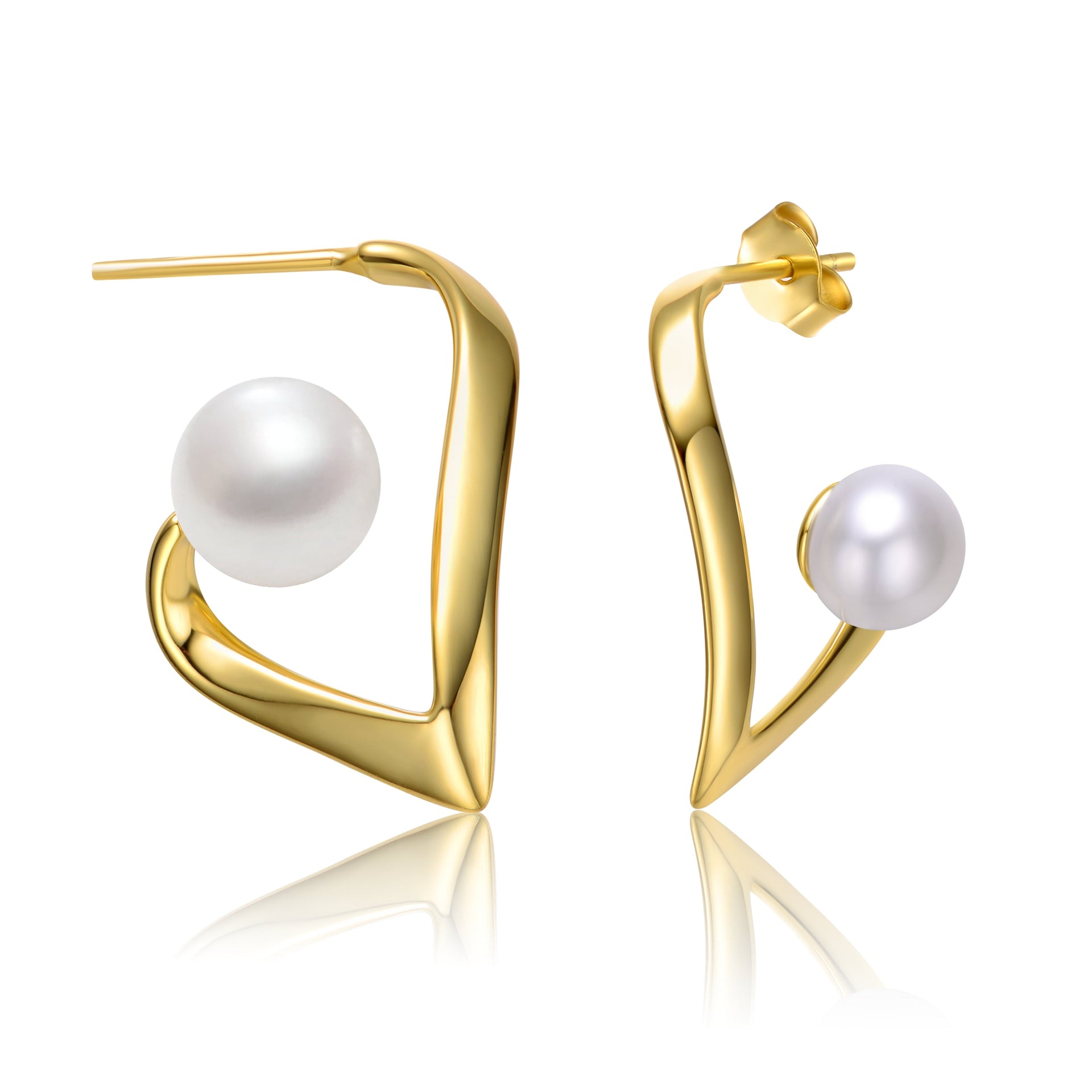 Sterling Silver 14k Yellow Gold Plated with White Pearl XOXO Hugs & Kisses Dangle Drop Earrings