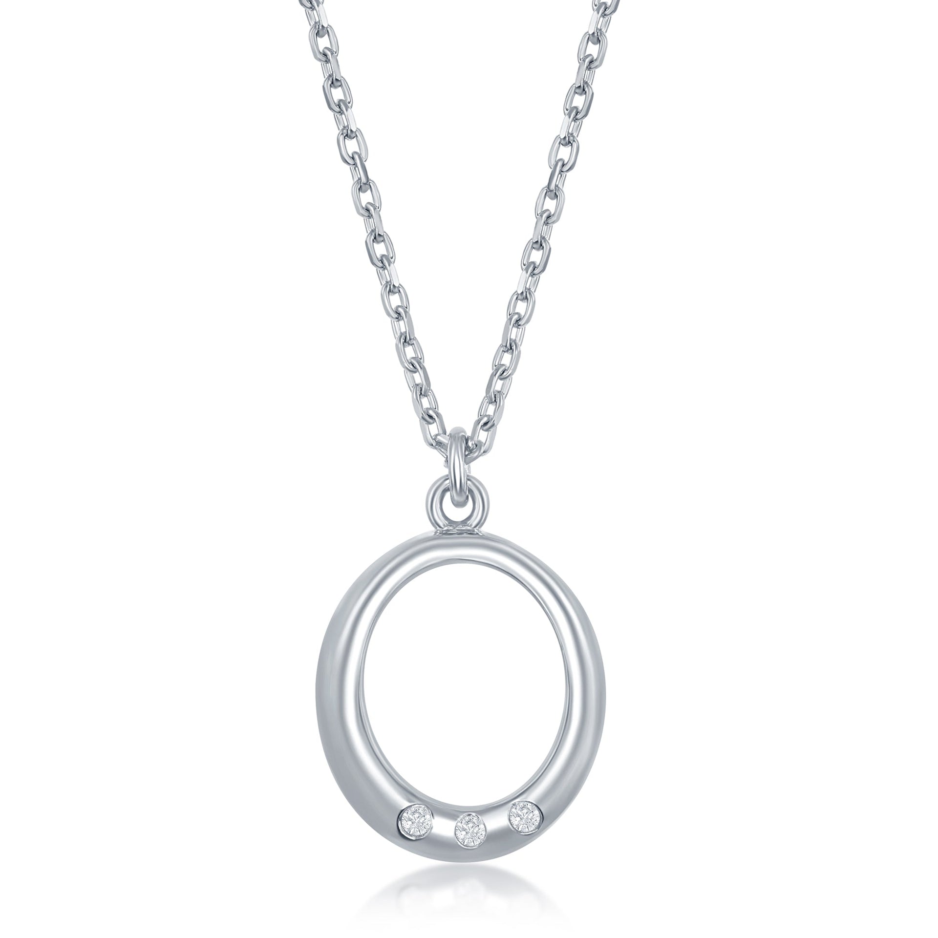 Sterling Silver 0.03cttw Diamond Open Oval Necklace