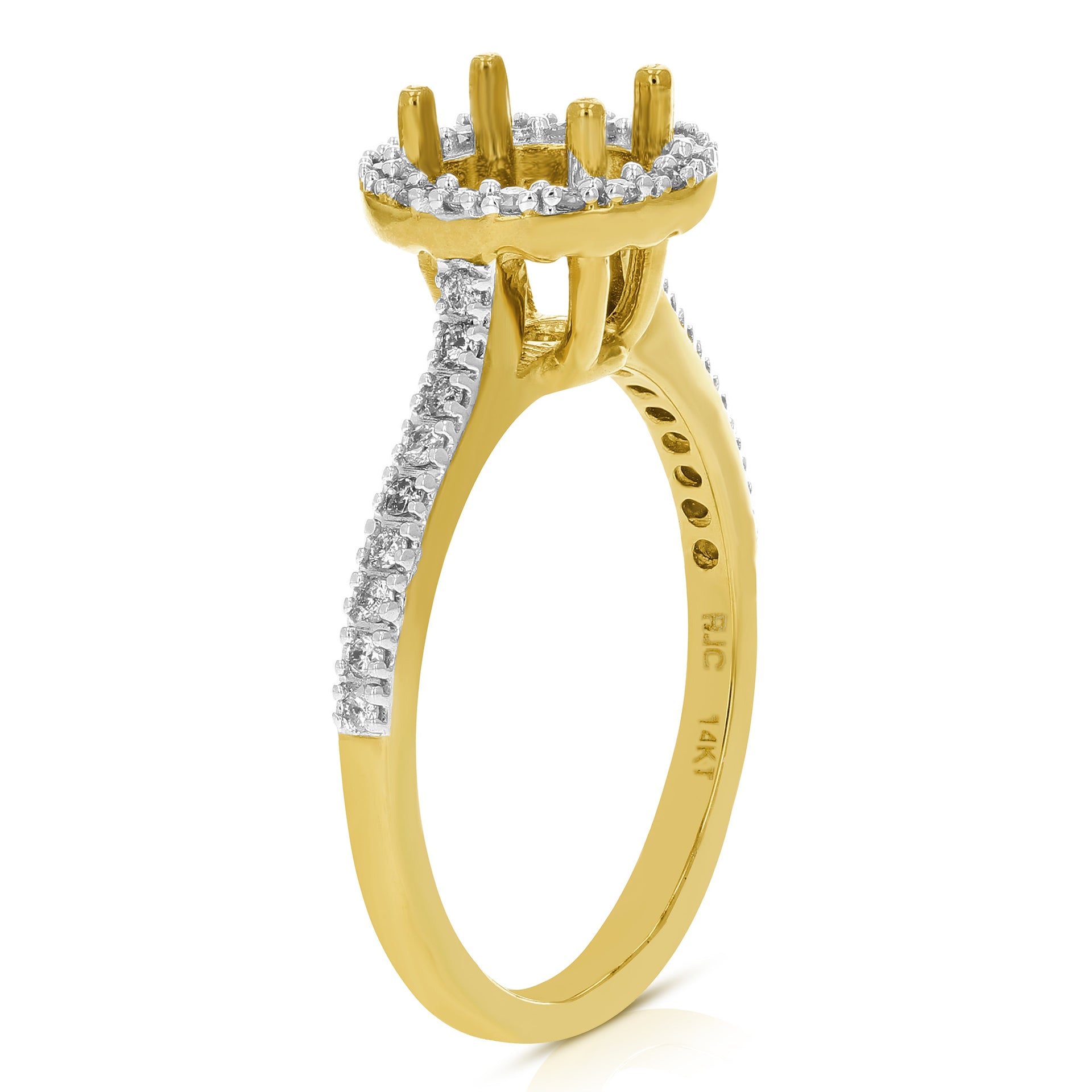 1/3 Cttw Diamond Semi Mount Engagement Ring 14K Yellow Gold Round Halo Prong Set