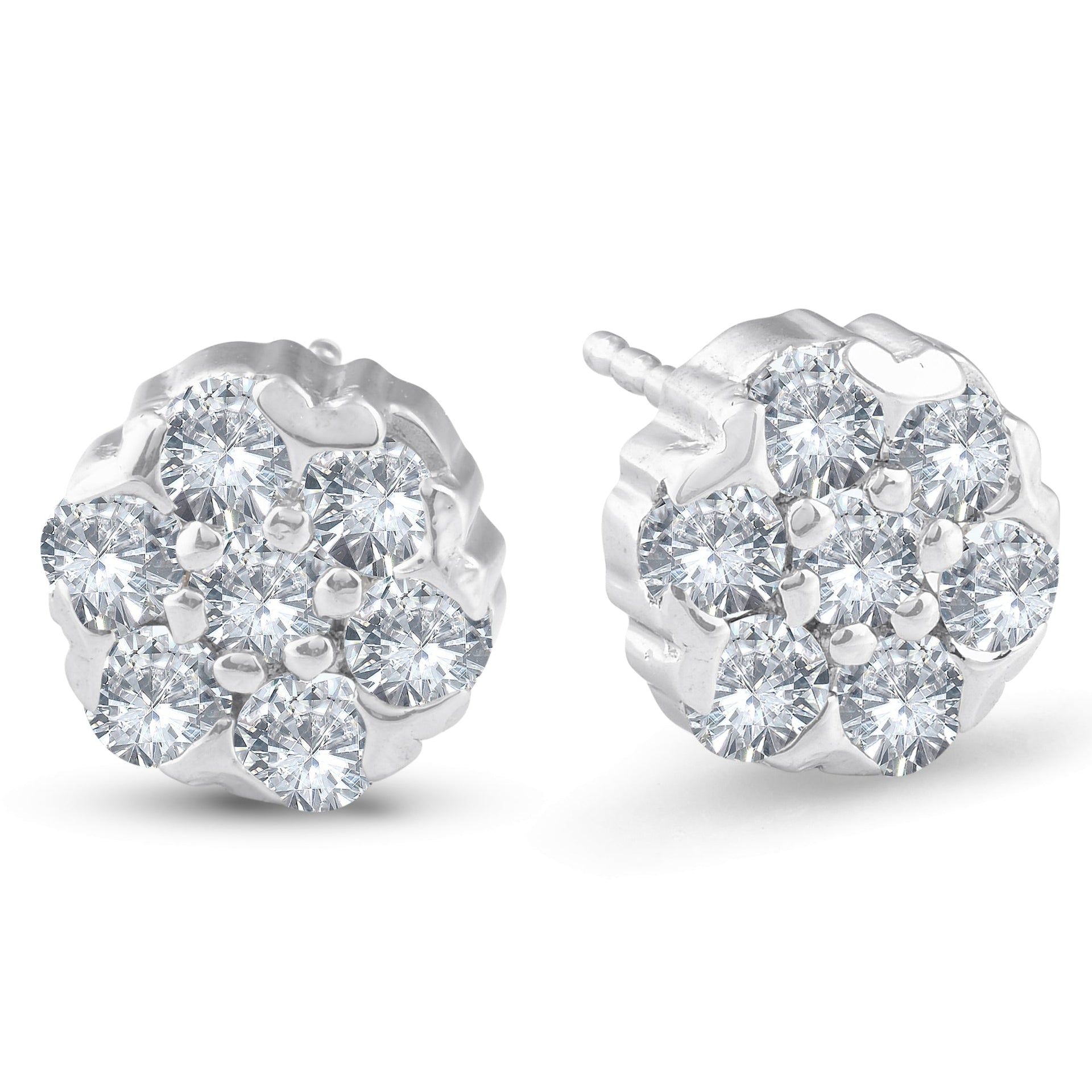 1 1/2 Ct Diamond 14-Stone Studs 14k White Gold