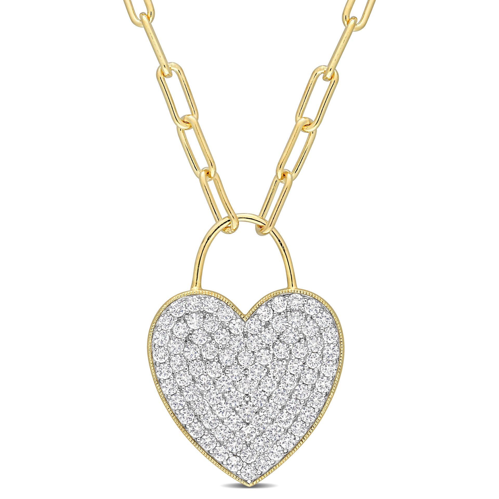 4 1/2 CT TGW Created White Sapphire Heart Pave Pendant with Chain in Yellow Plated Sterling Silver