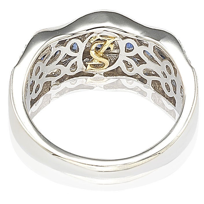 Suzy Levian Sapphire and Diamond Accent in Sterling Silver Wavy Ring