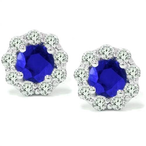 2 1/2ct Blue Sapphire & Diamond Studs 14K White Gold