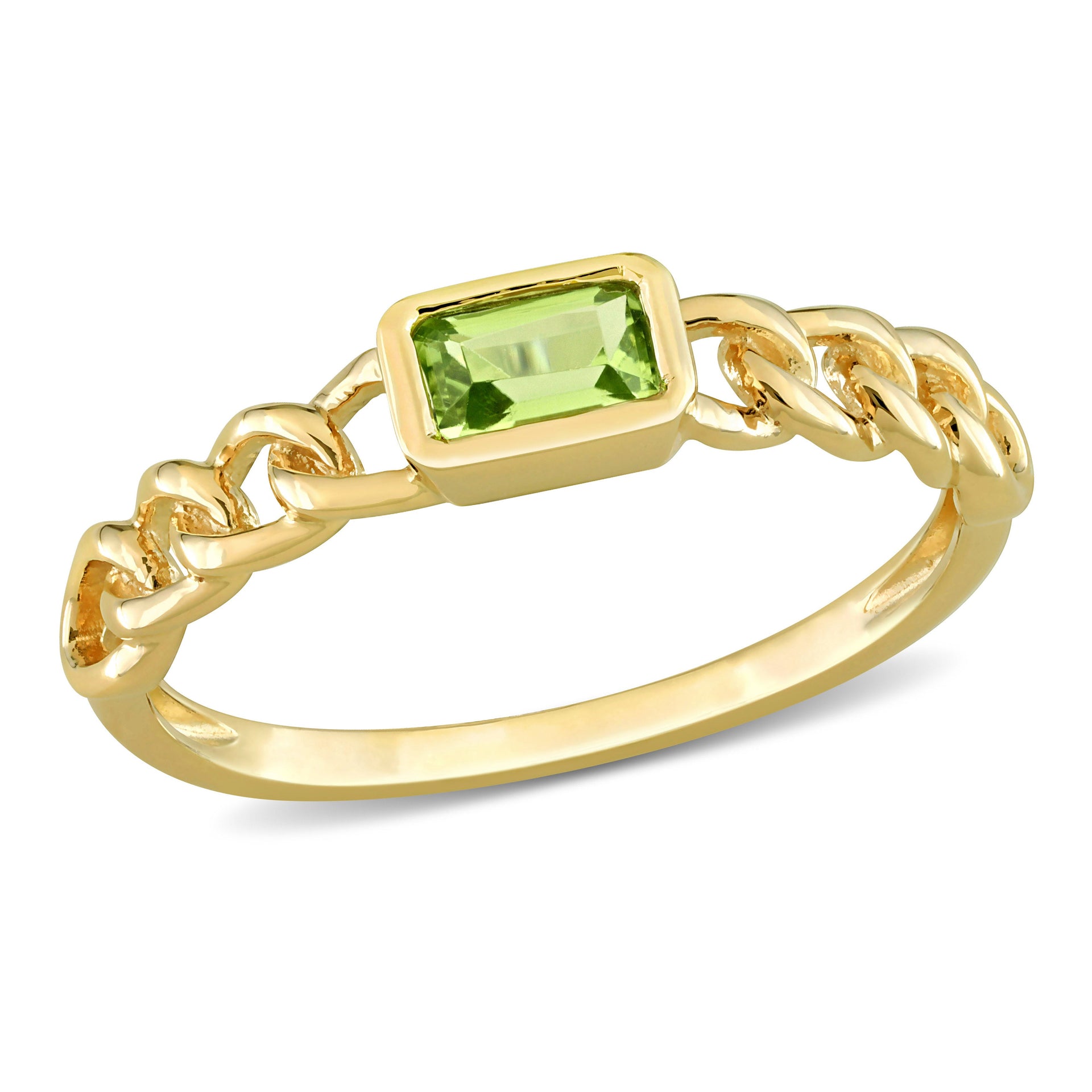 1/3ct TW Octagon-Cut Peridot Interlocking Design Ring in 14k Yellow Gold