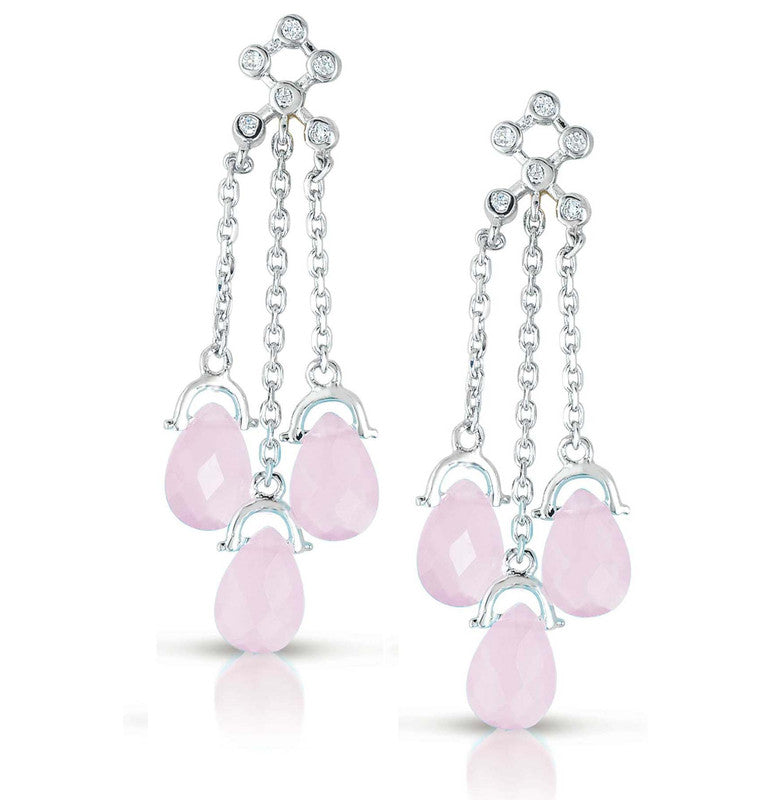 GENEVIVE Sterling Silver Light Pink Cubic Zirconia Three Strand Drop Earrings
