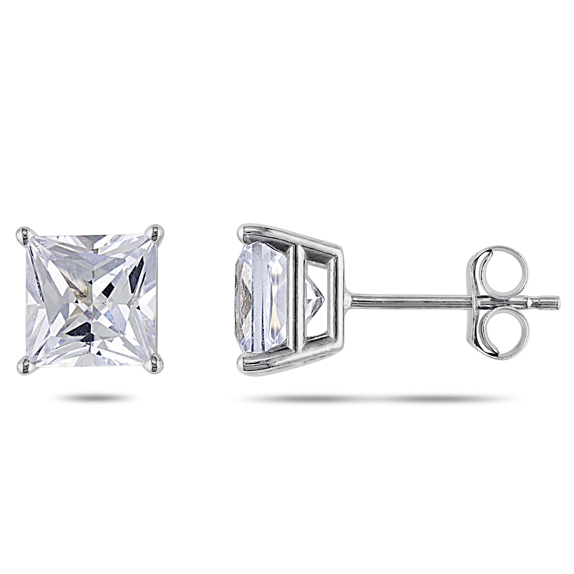 Square Cut Created White Sapphire Stud Earrings in 10k White Gold