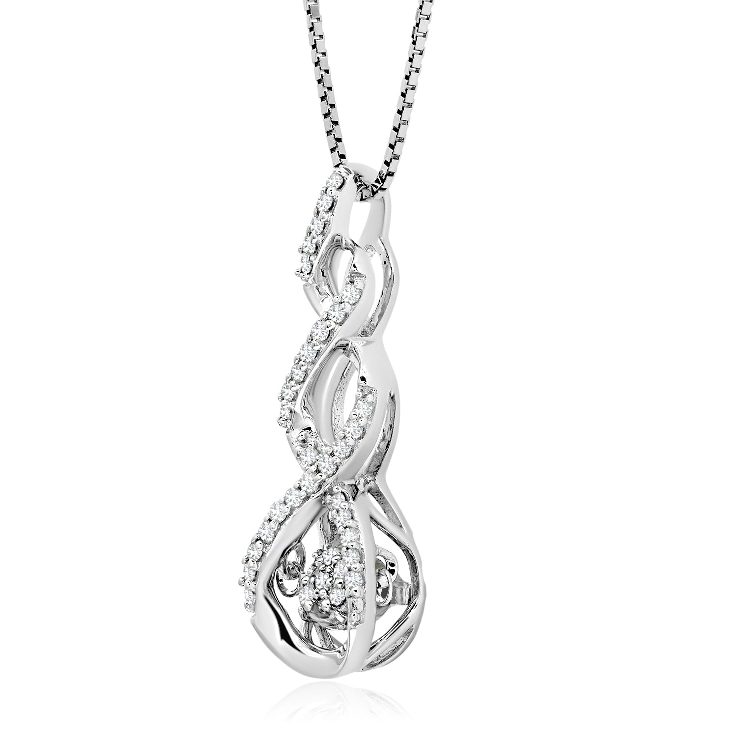 Dancing Diamond 'Side by Side' Real Diamond Pendant Necklace for Women in Solid 925 Sterling Silver (1/10 ct.tw.), 18' Chain