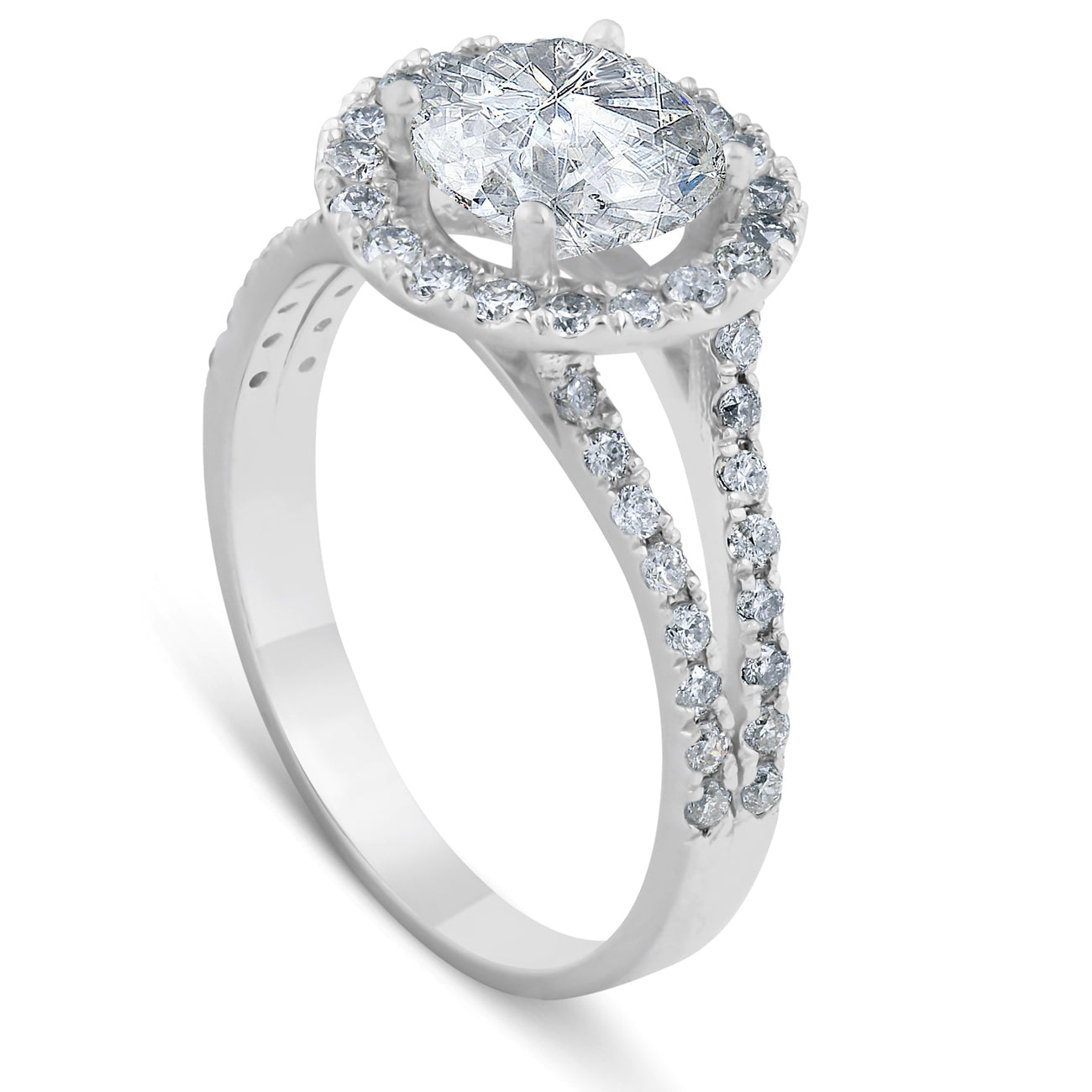 Platinum 2 Ct Diamond Halo Engagement Ring Split Band Size 6.5