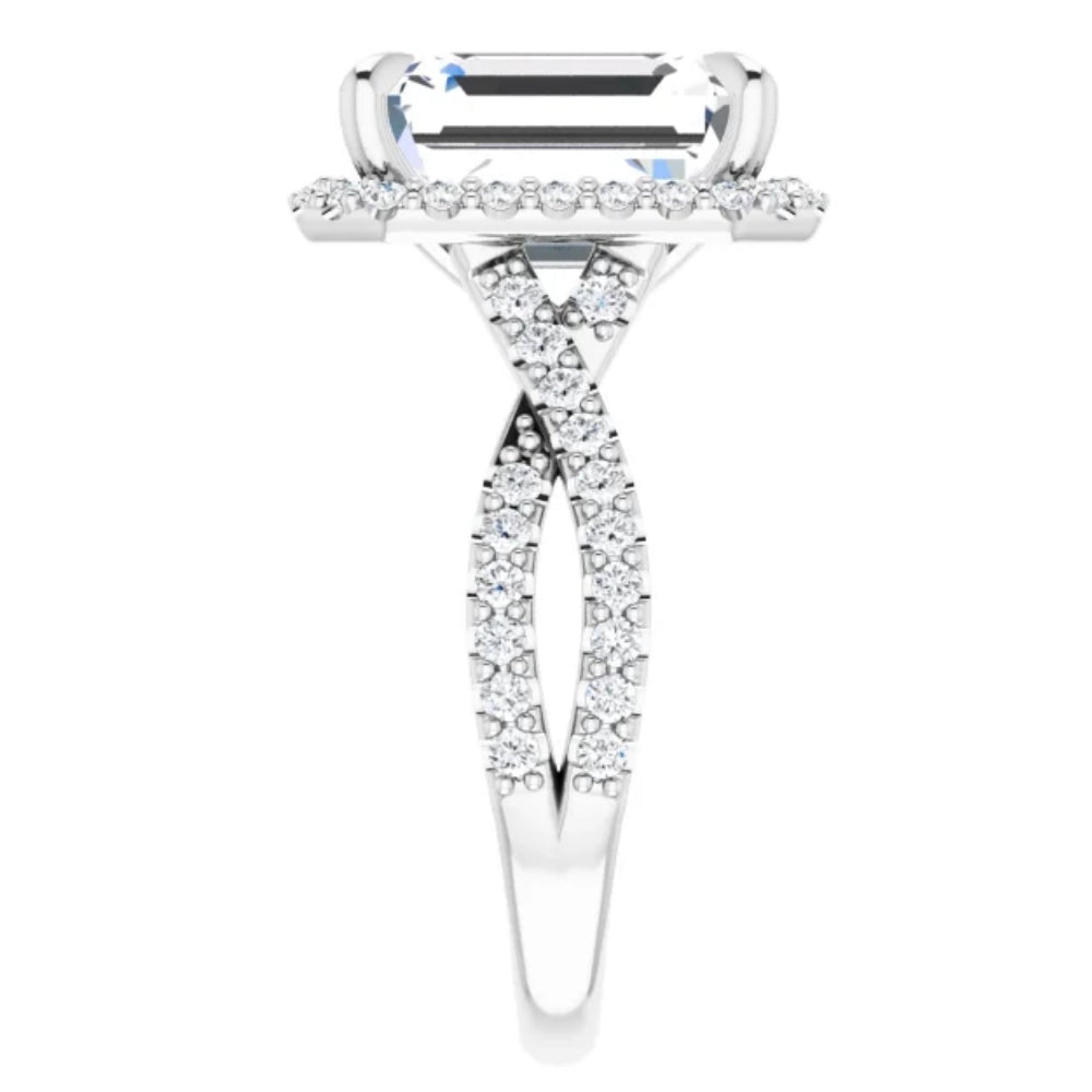 5 3/4 ct Emerald Cut Moissanite & Diamond Engagement Ring White Yellow Rose Gold