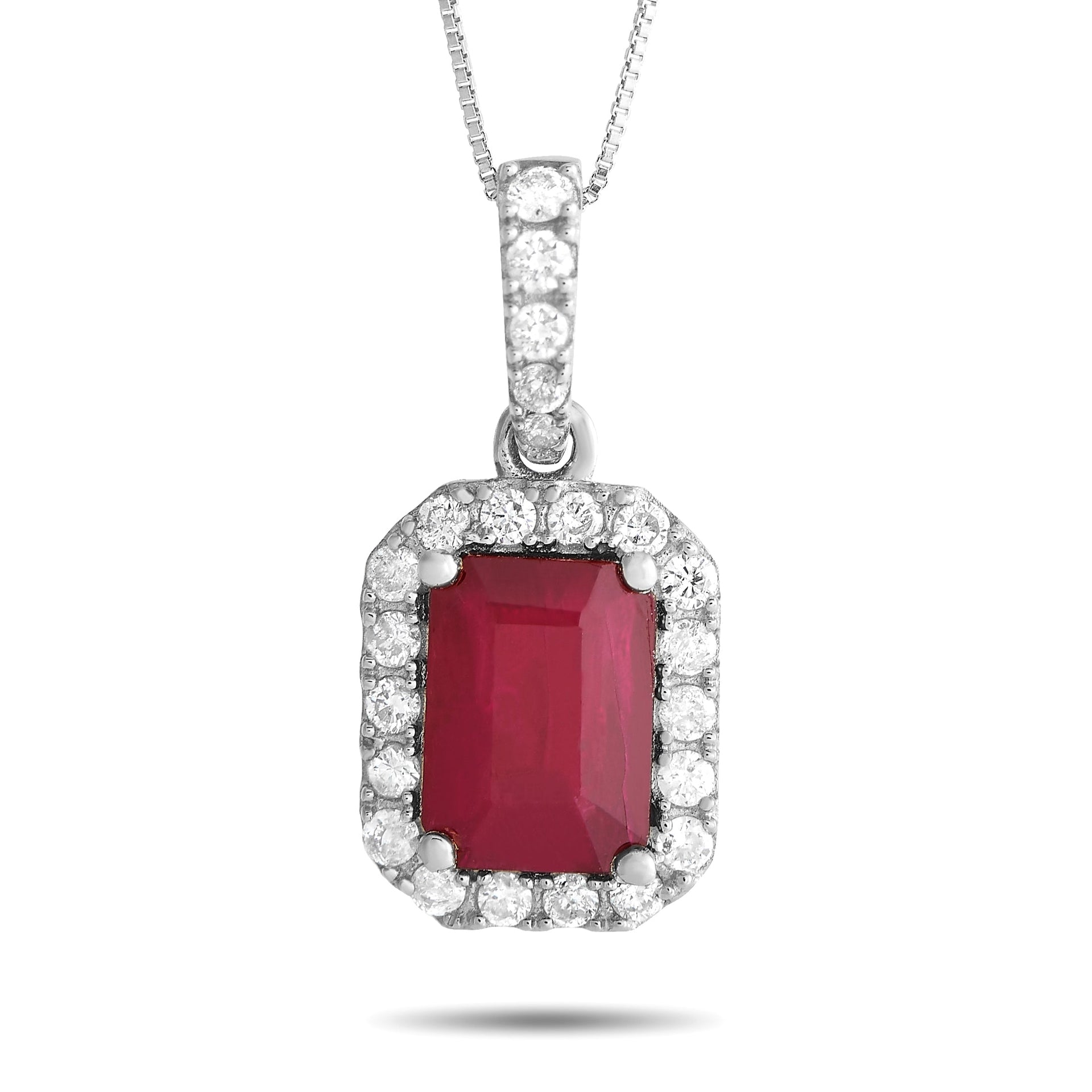 LB Exclusive 14K White Gold 0.20ct Diamond and Ruby Pendant Necklace PD4-15910WRU