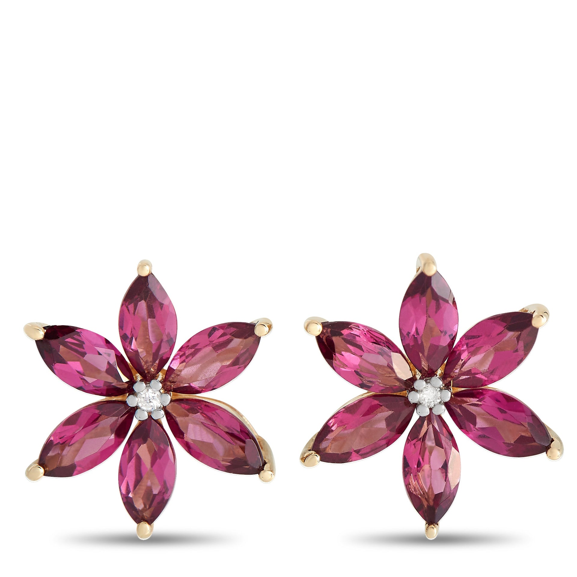 LB Exclusive 14K Yellow Gold 0.01ct Diamond and Rhodolite Flower Earrings ER4-15657YRHOD