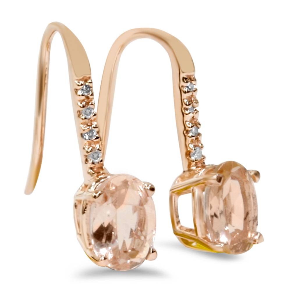 1 1/5Ct Morganite & Diamond Drop Earrings 14K Rose Gold 3/4' Tall