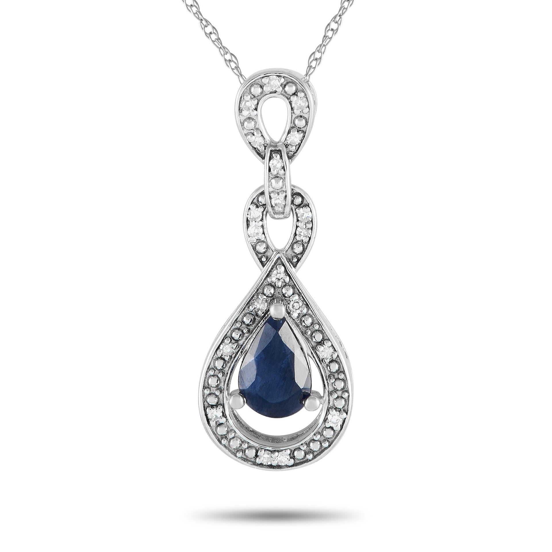 LB Exclusive 14K White Gold 0.08ct Diamond and Sapphire Pendant Necklace PD4-16318WSA