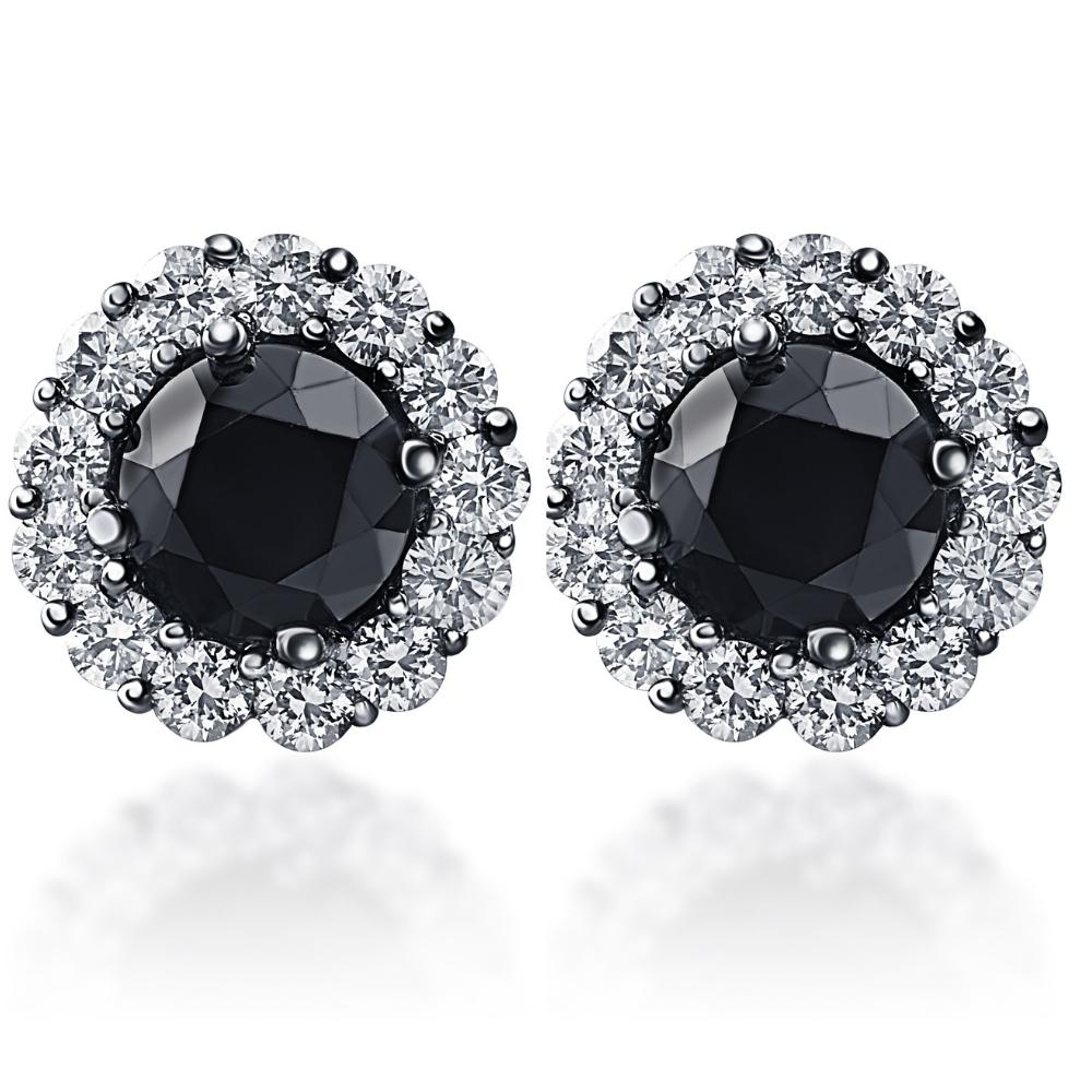 2 3/4 Ct Halo Black & White Diamond Studs 14k Black Gold 10mm
