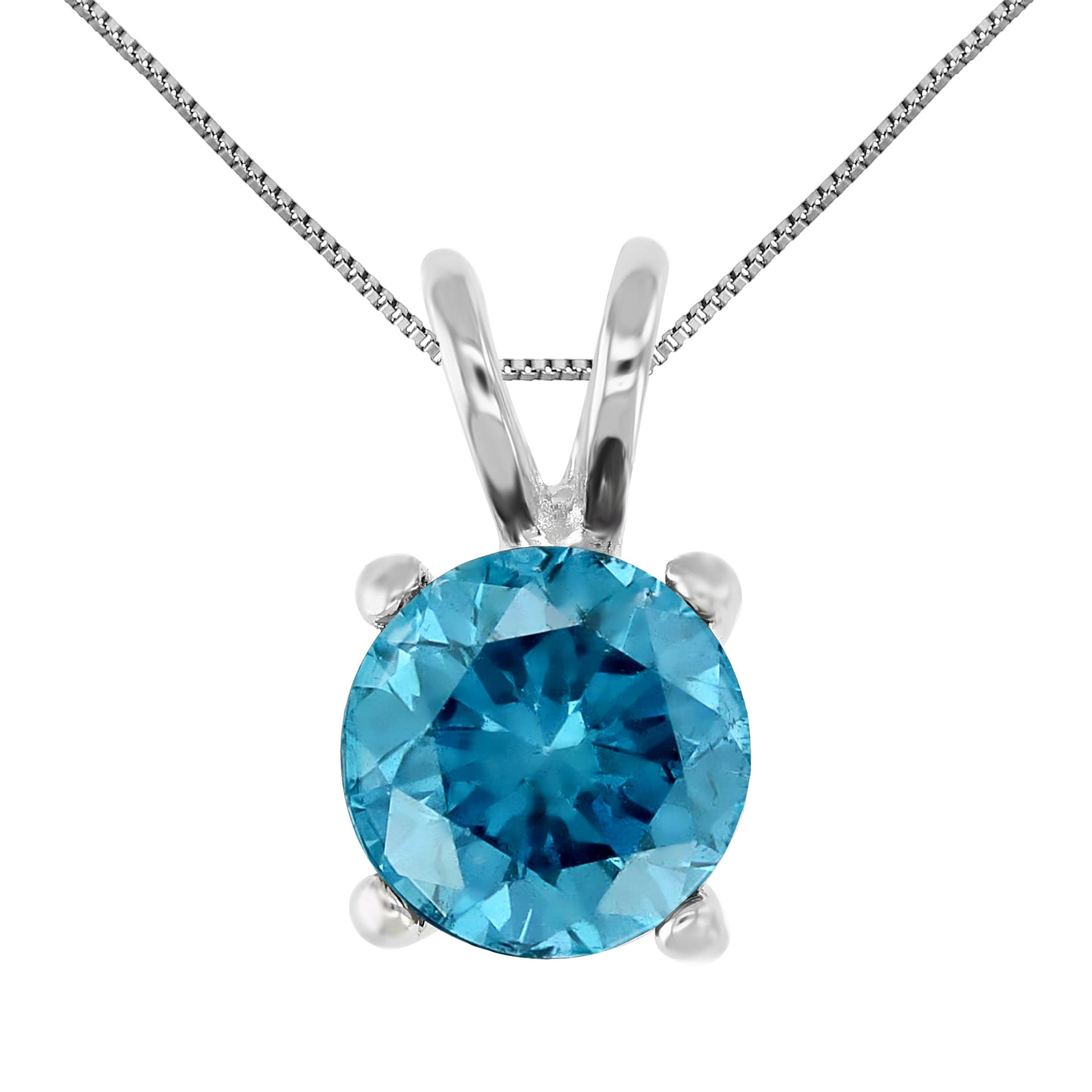 1.50 cttw Blue Diamond Solitaire Pendant Necklace 14K White Gold Round and Chain