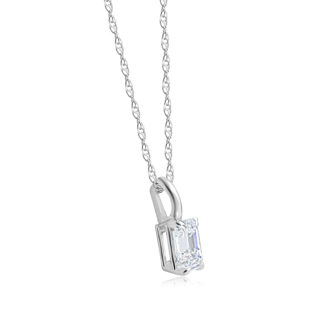 3/4Ct Solitaire Emerald Cut Diamond Pendant 14k White Gold Lab Grown Necklace