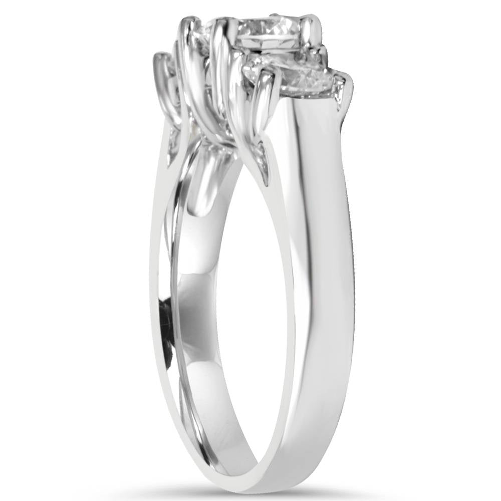 1ct 3-Stone Round Diamond Engagement Ring 14K White Gold