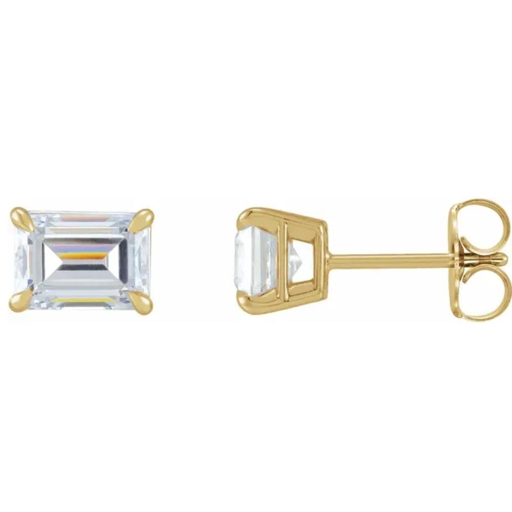 1/2 CT Emerald Cut Moissanite Studs 14k White or Yellow Gold