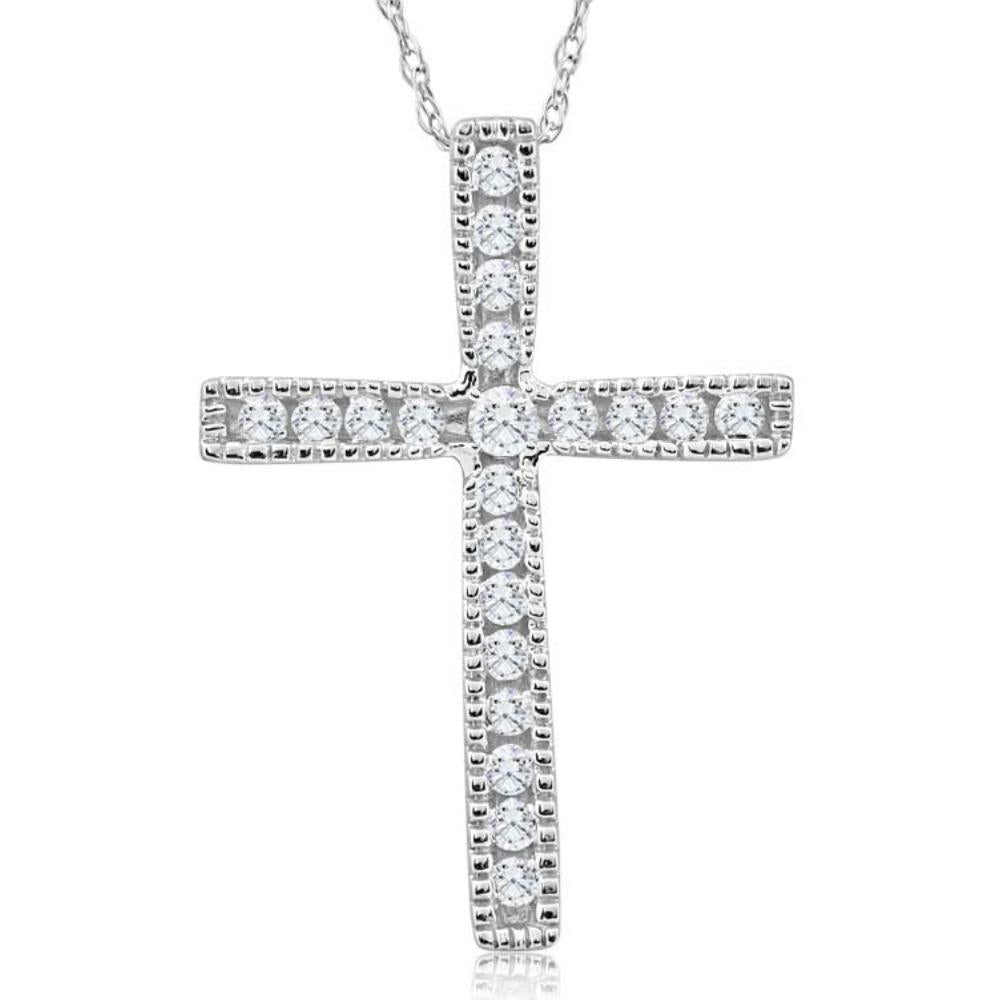 1/3Ct Round Cut Diamond Cross Pendant 10k White or Yellow Gold Necklace 1' Tall