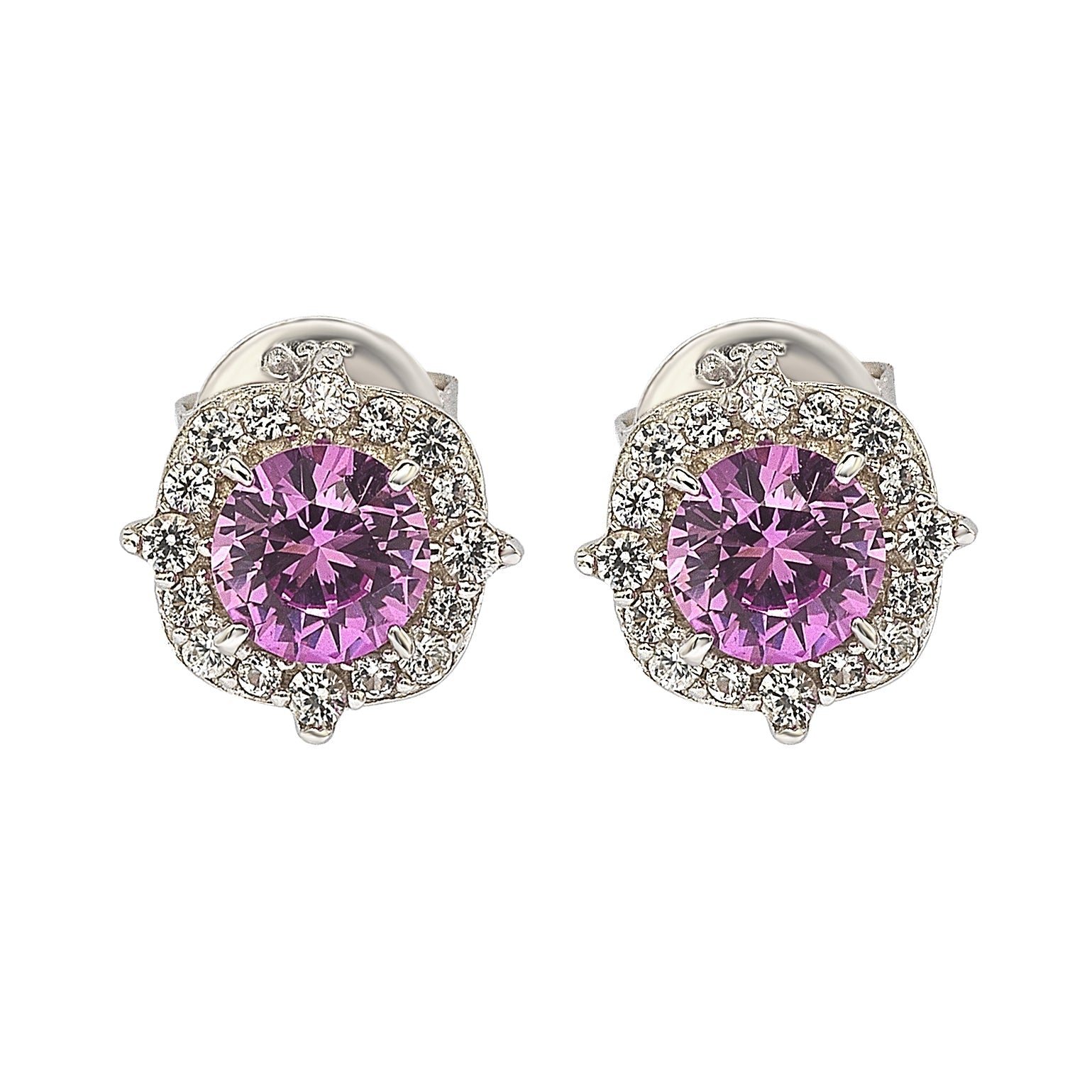 Suzy Levian Sterling Silver Pink Sapphire 0.66cttw Halo Stud Earrings