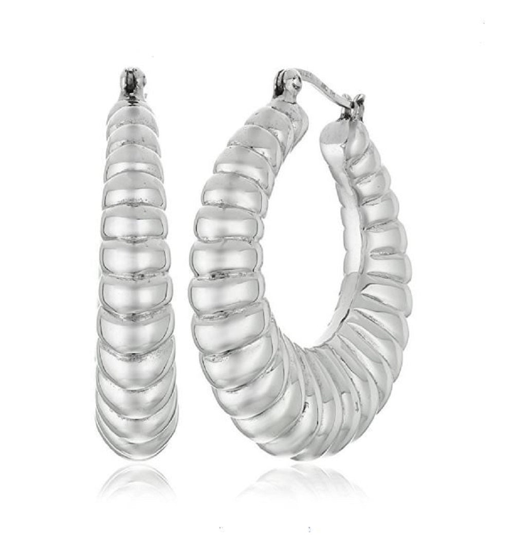 Sterling Silver Large Textured Hoop Earrings