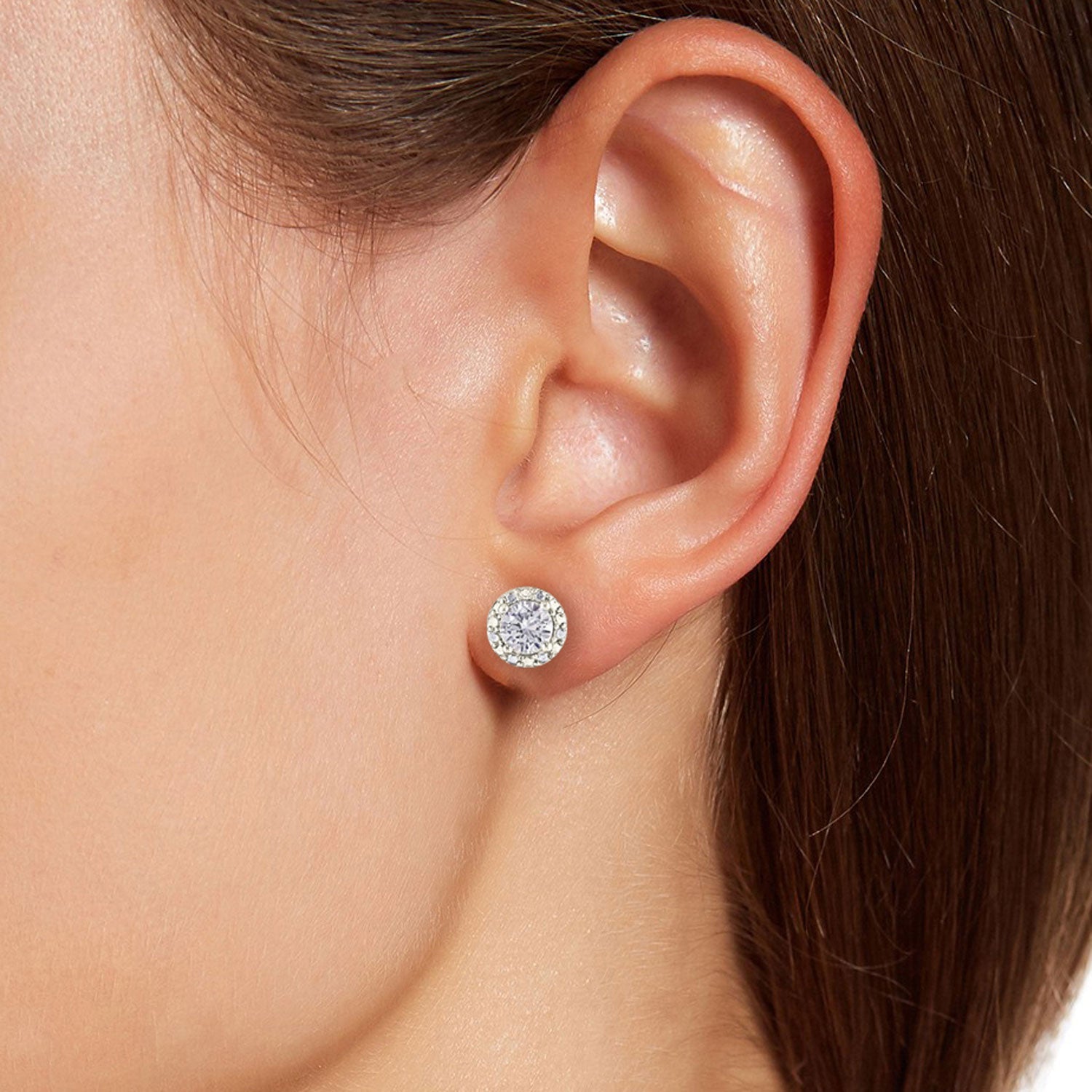 Ss 925 0.10Ctw Diamond And White Sapphire Earrings