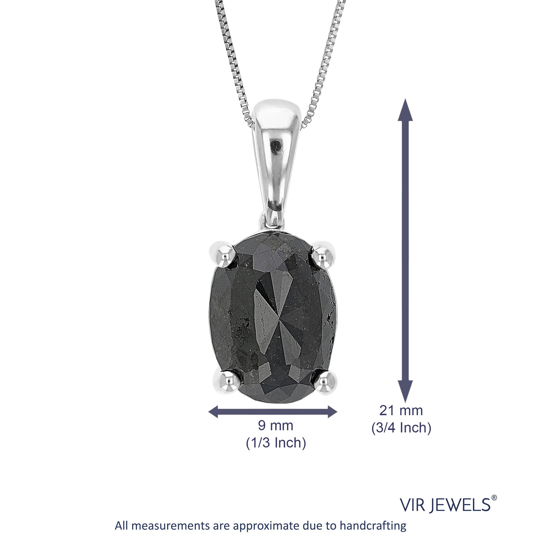 4 cttw Oval Shape Black Diamond Pendant Necklace Sterling Silver With Chain