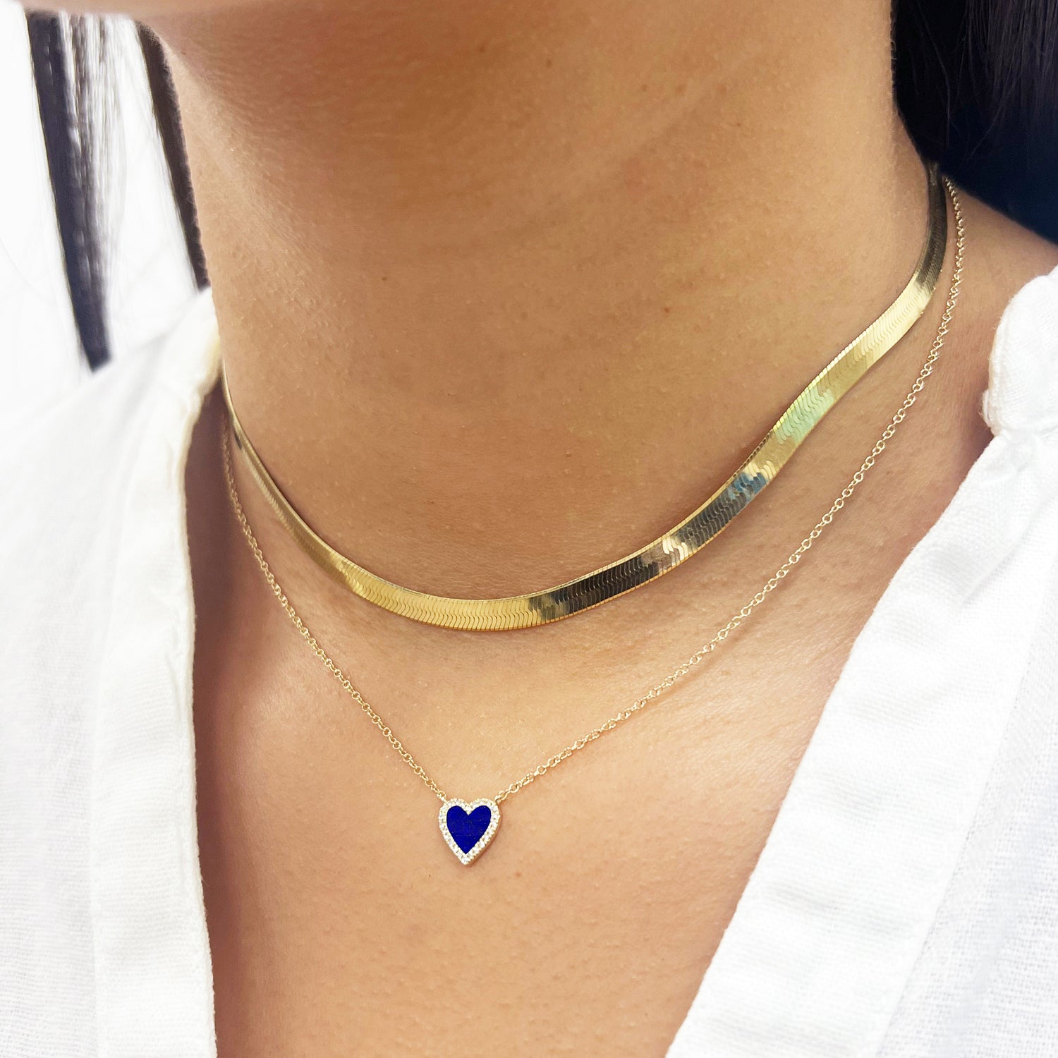 Lapis Diamond Halo Heart Necklace