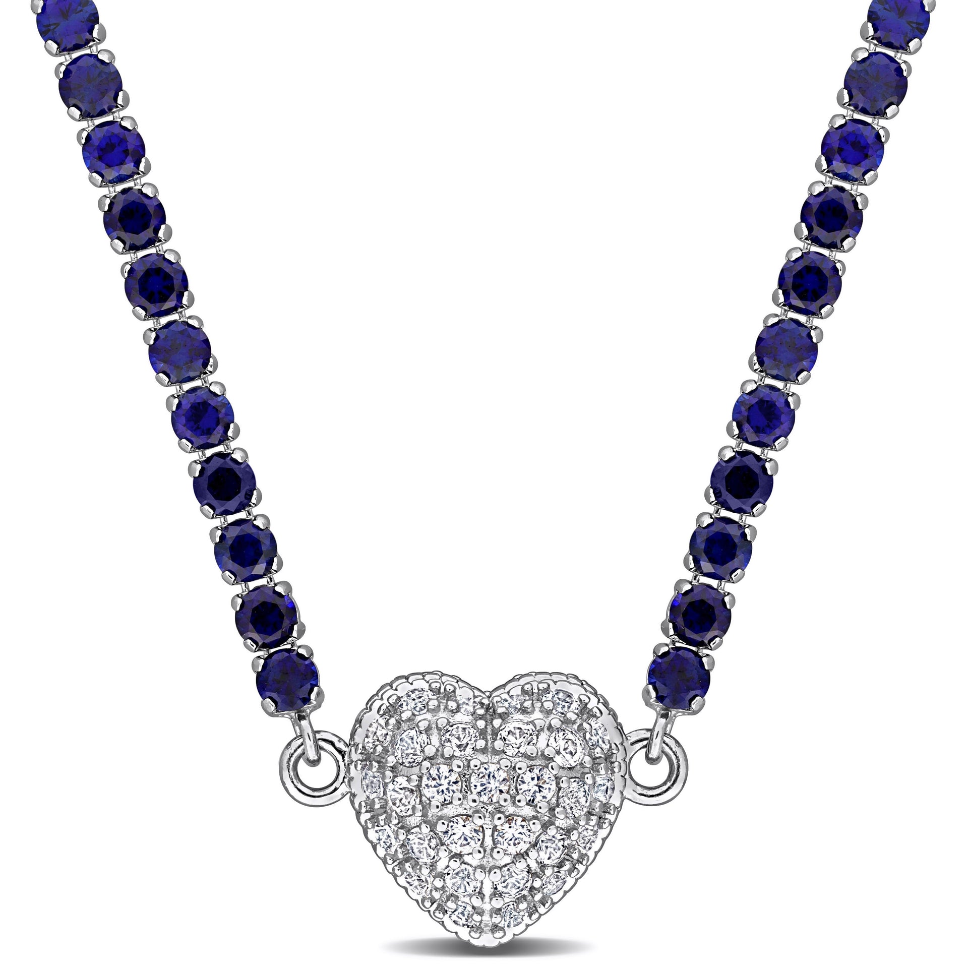 Mimi & Max 17 1/2 CT TGW Created Blue Created White Sapphire Heart Necklace Sterling Silver-17 in