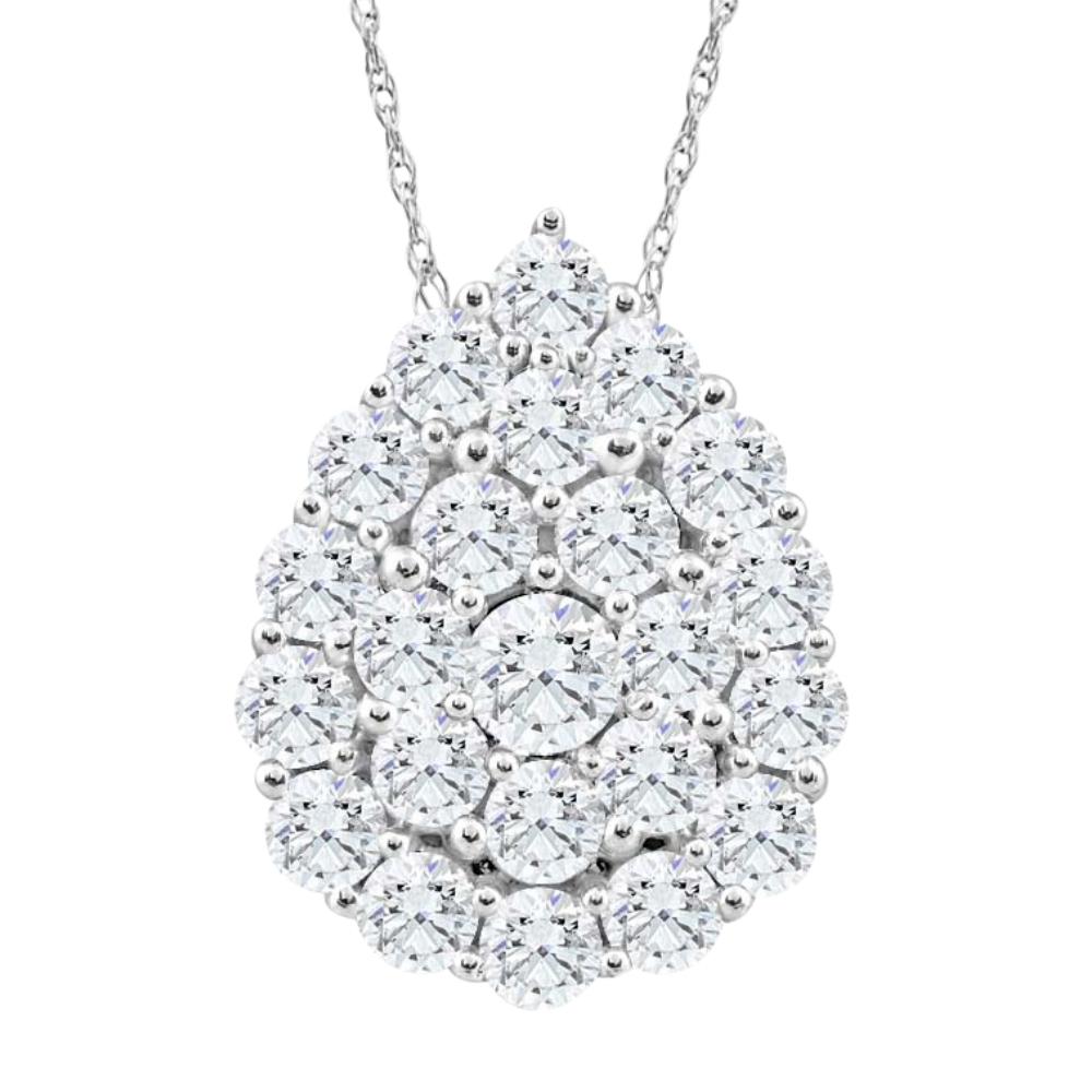 2Ct TW Real Diamond Tear Drop Pendant 10k White Gold 18' Women's Necklace
