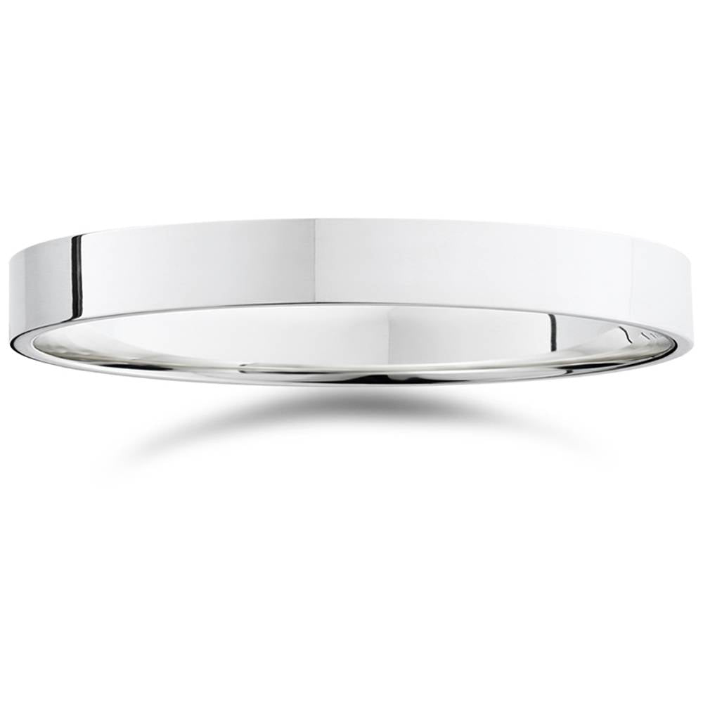 3mm Flat High Polished Wedding Band 14K White Gold Size Selectable