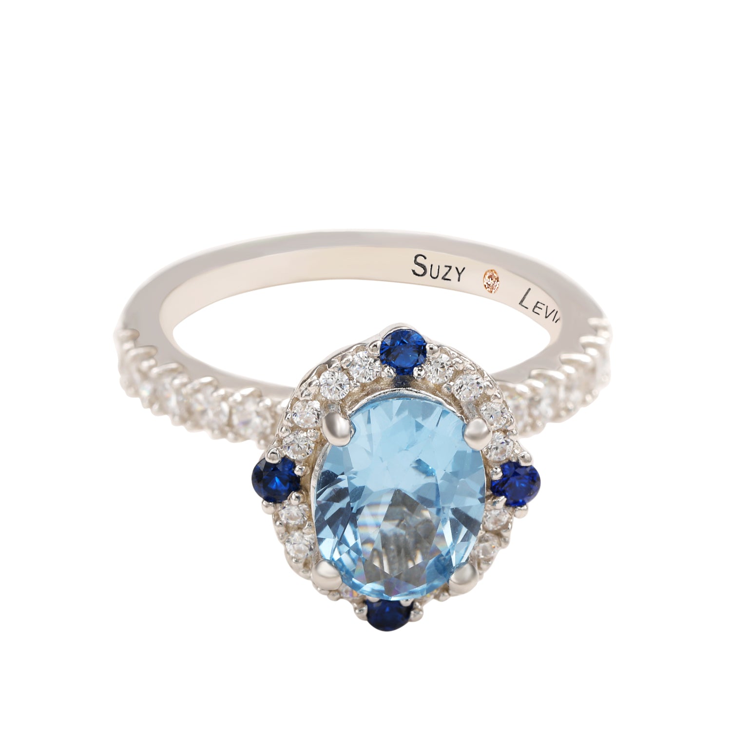 Suzy Levian Sterling Silver Aqua Blue Cubic Zirconia Marquise Ring