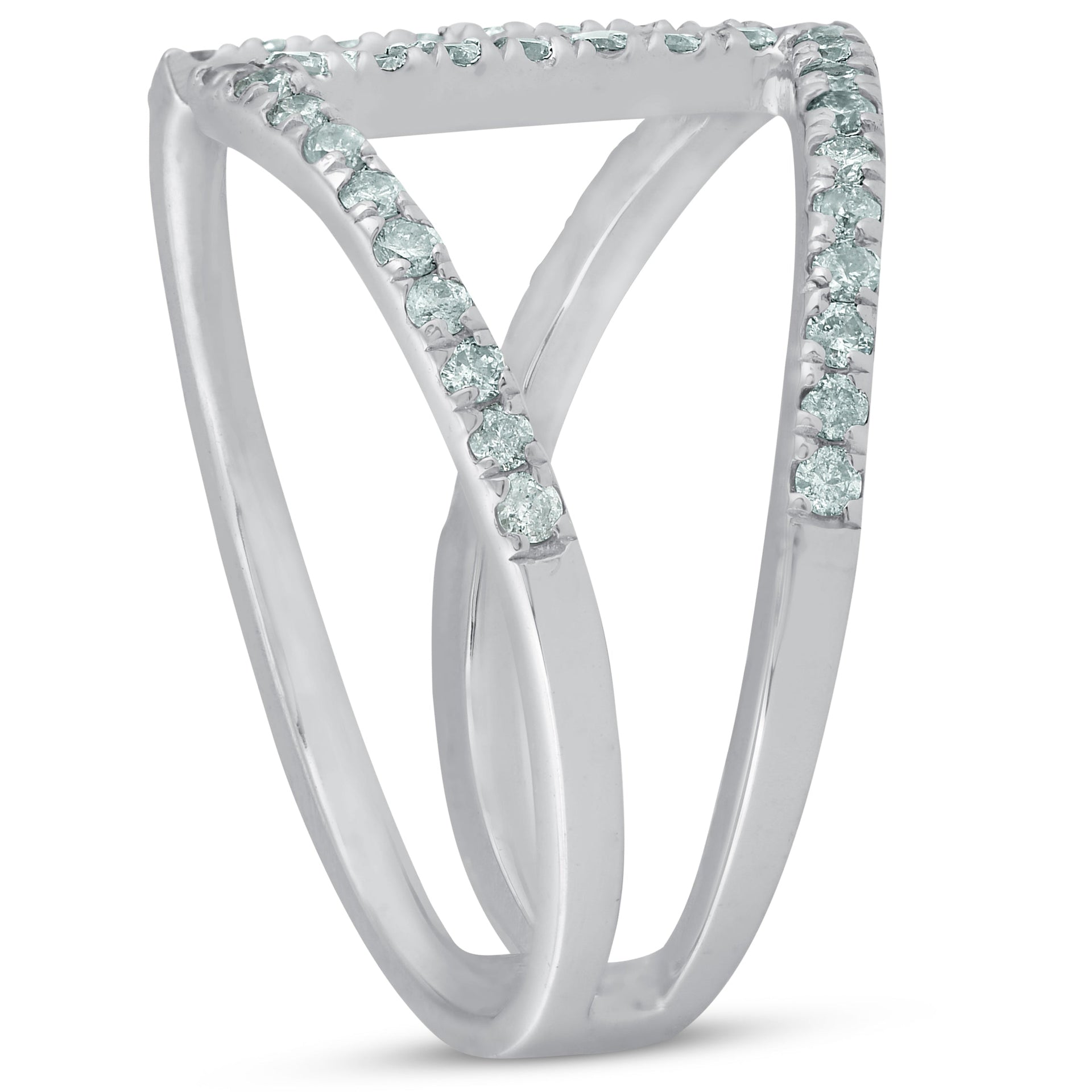 1/2 CT Diamond Ring Open Fashion Right Hand Split Band White Gold