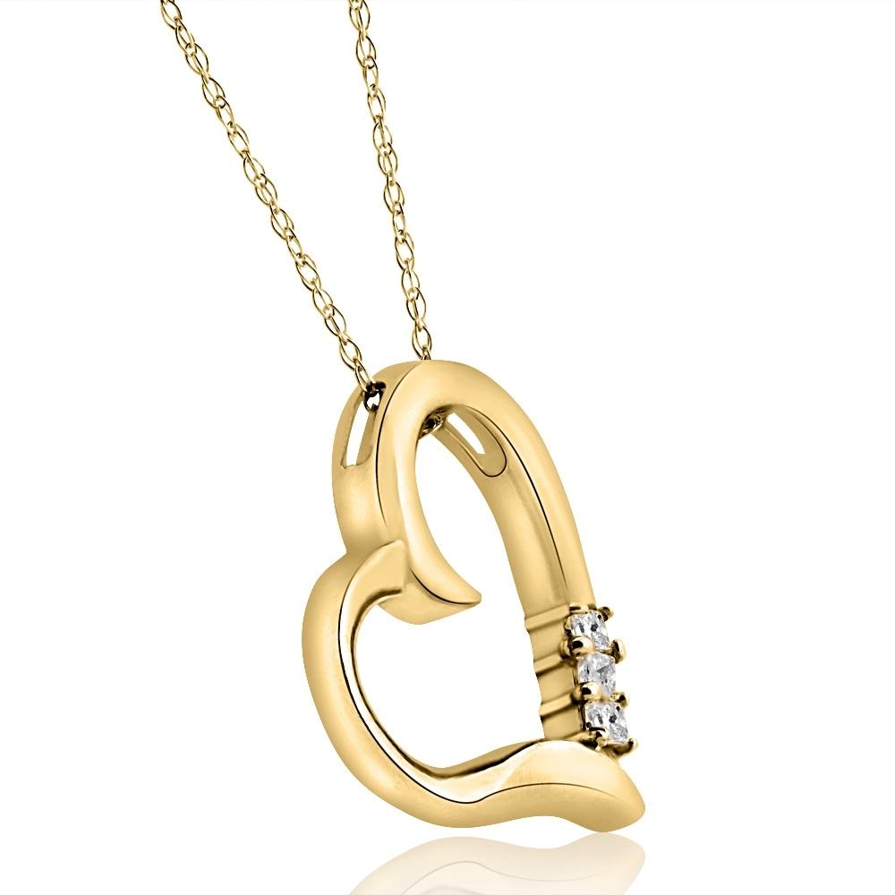 Princess Cut Diamond Heart Necklace Pendant White Yellow or Rose Gold 3/4' Tall