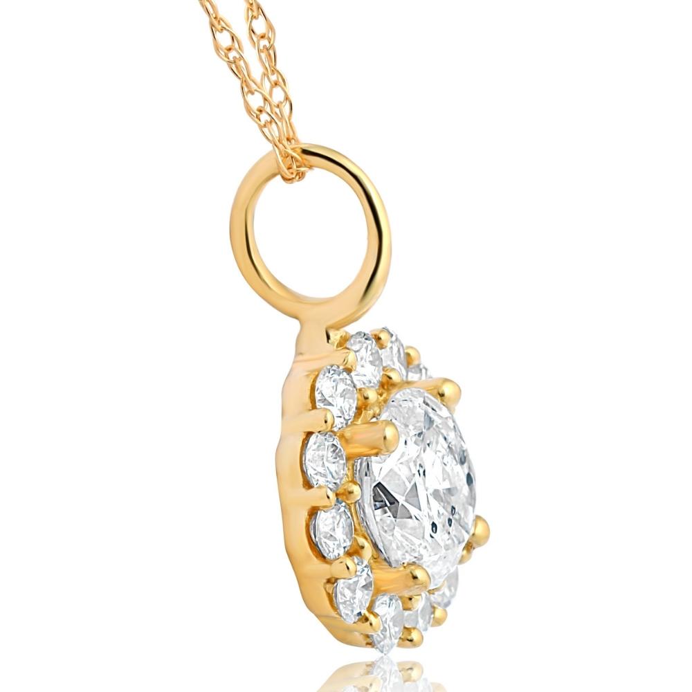 1 Ct Halo Diamond Pendant 14k Yellow Gold 18' Chain Necklace