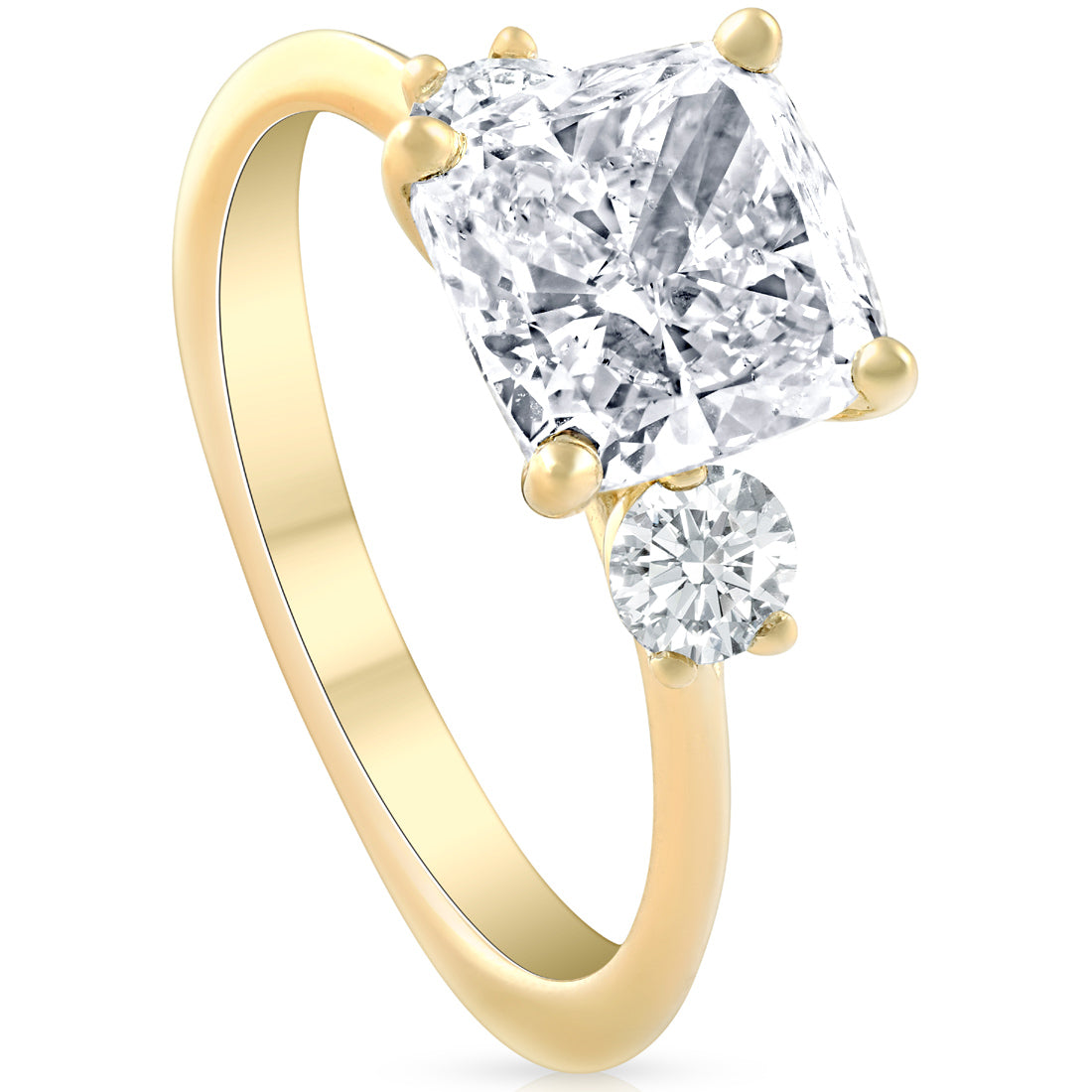3 1/2 ct Cushion & Round Cut Moissanite Engagement Ring 14k Yellow Gold