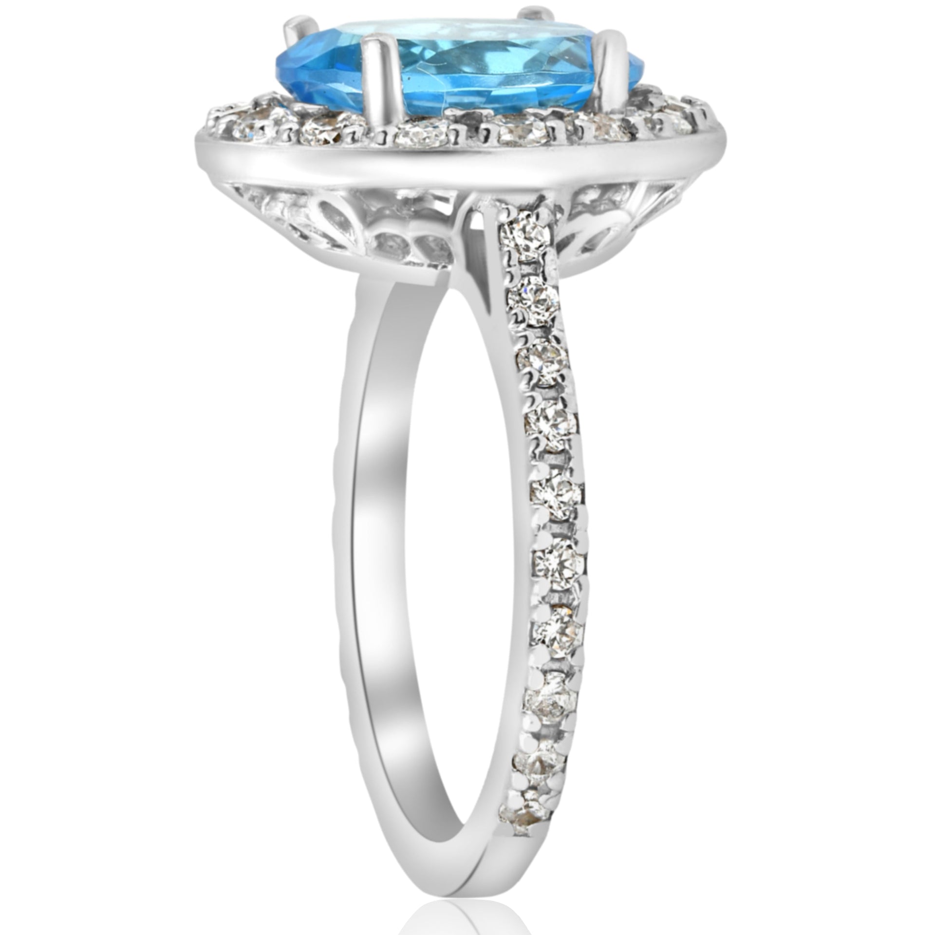 4 cttw Blue Topaz Diamond Halo Vintage Ring Engagement 14k White Gold