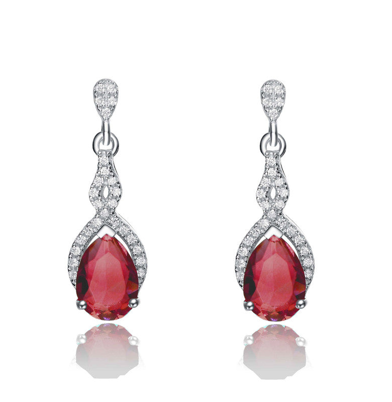 Sterling Silver With Colored Cubic Zirconia Teardrop Earrings