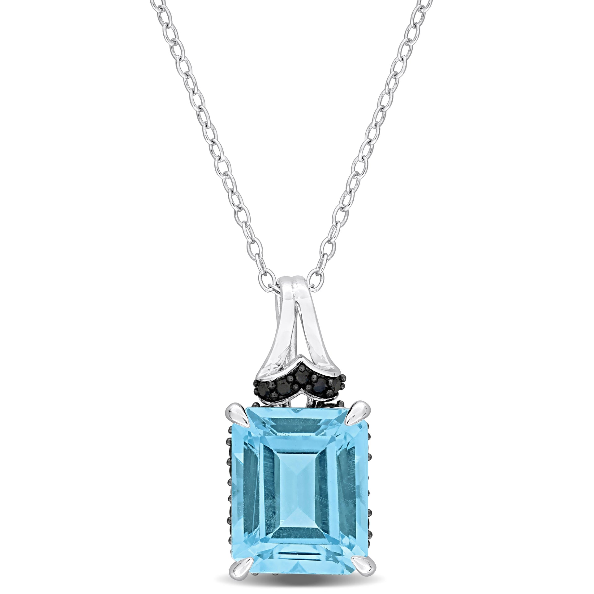 Mimi & Max 7 3/4ct TGW Sky Blue Topaz and Black Sapphire Pendant with Chain in Sterling Silver