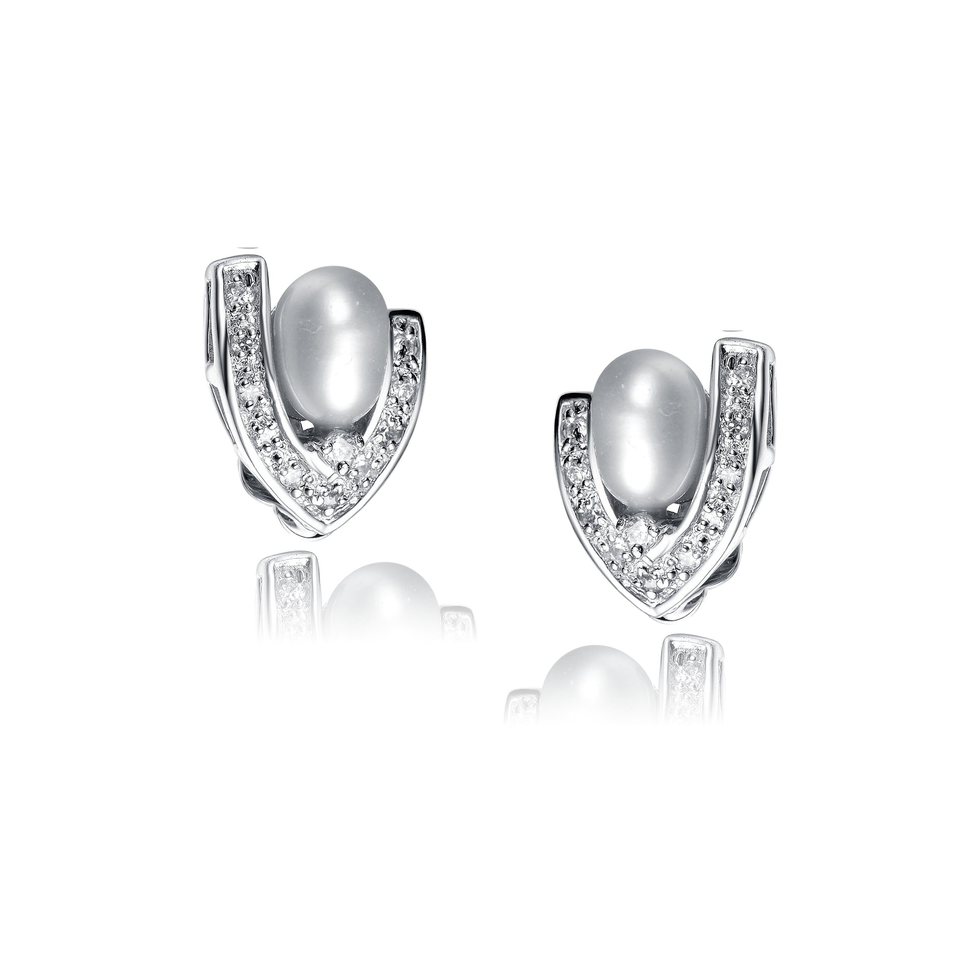 Sterling Silver Pearl and Cubic Zirconia Halo Stud Earrings